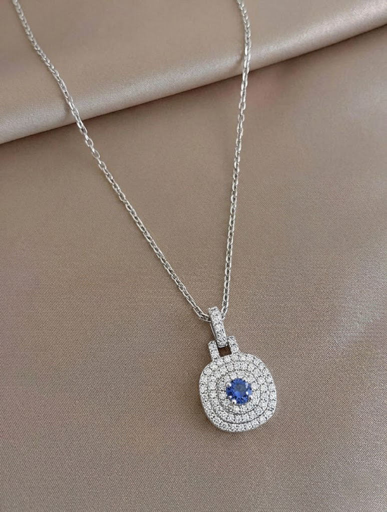 Radiant Double-Halo Sapphire Pendant