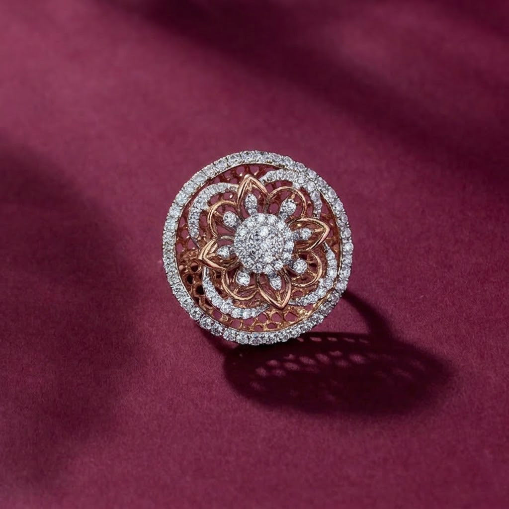 Lacy Floral Diamond Statement Ring