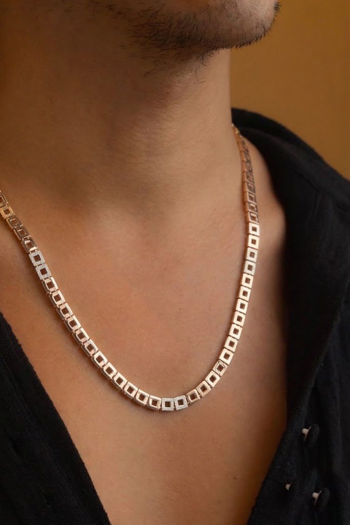 Modern Geometric Square-Link Gents Chain