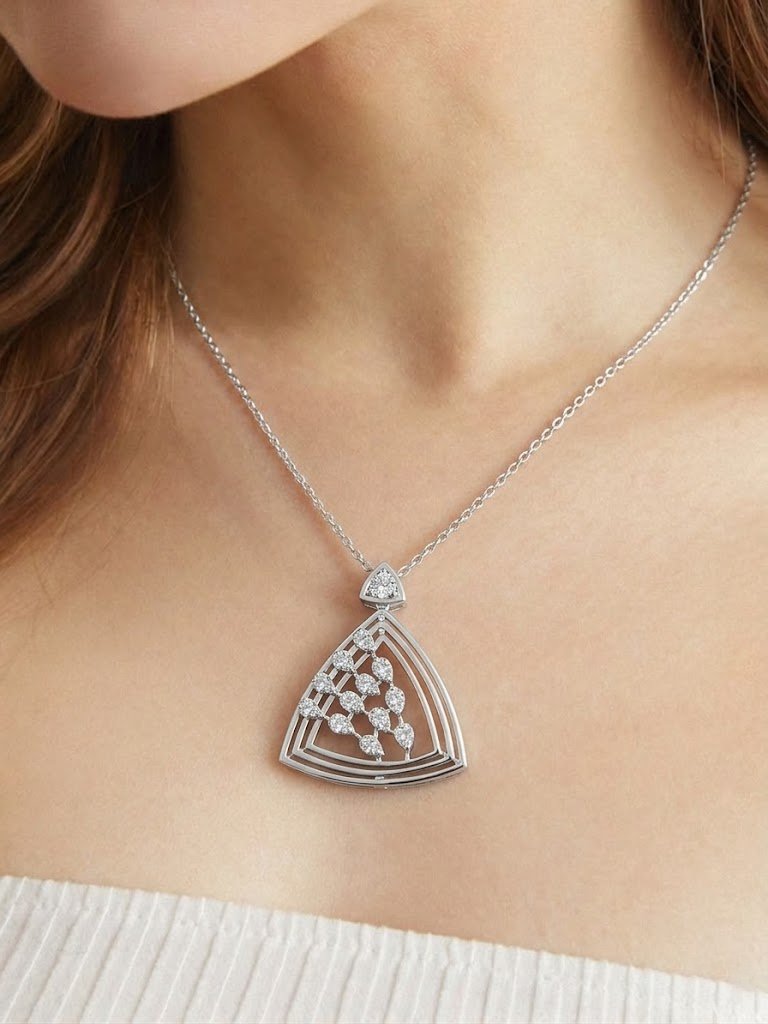 Contemporary Art Deco Shield Pendant Necklace