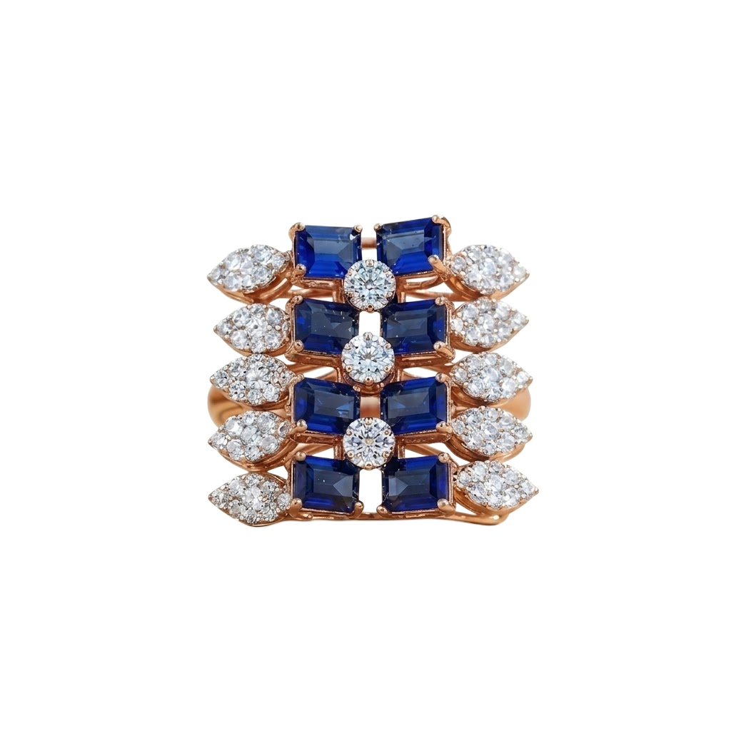 Royal Sapphire & Diamond Lattice Statement Ring