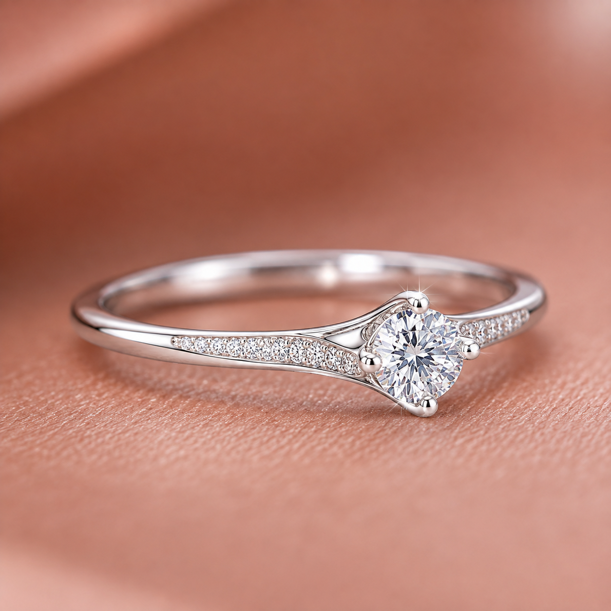 Graceful Pavé-Shoulder Solitaire Engagement Ring