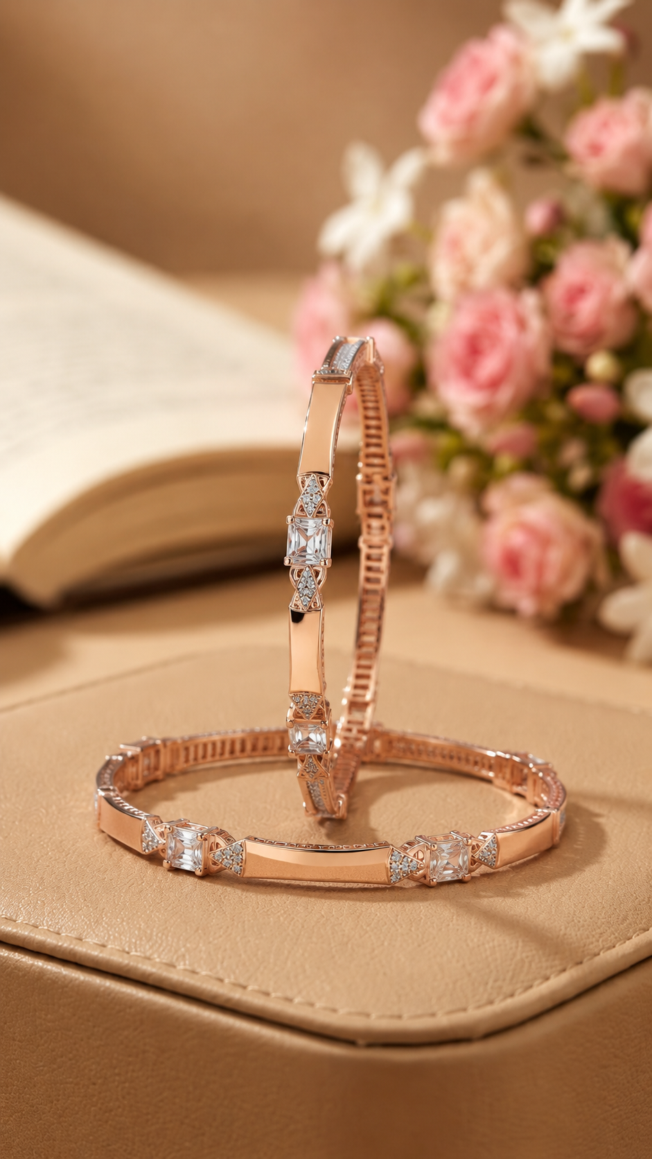 Modern Baguette and Pavé Accent Bangles