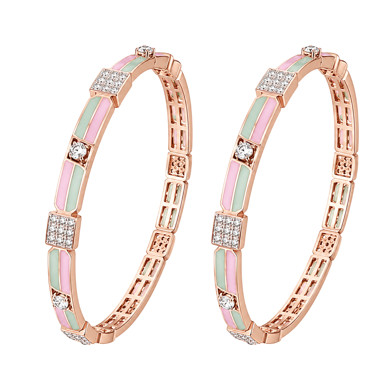 Pastel Enamel & Crystal Block Rose Gold Designer Bangles