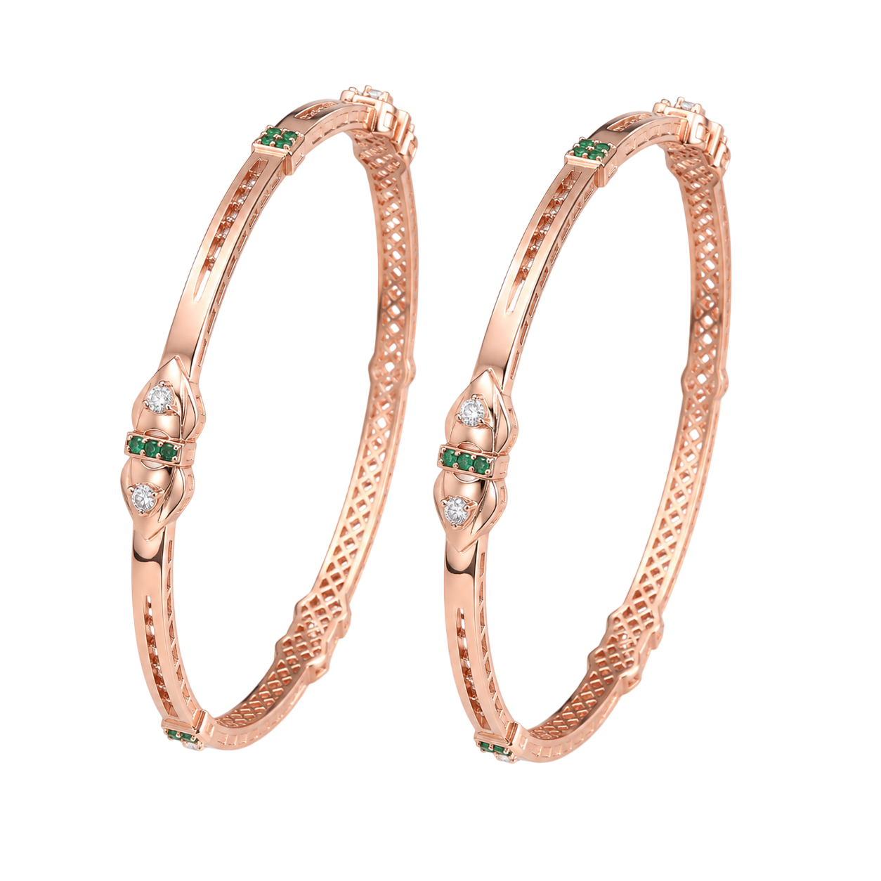 Emerald & Diamond Accent Rose Gold Bangles