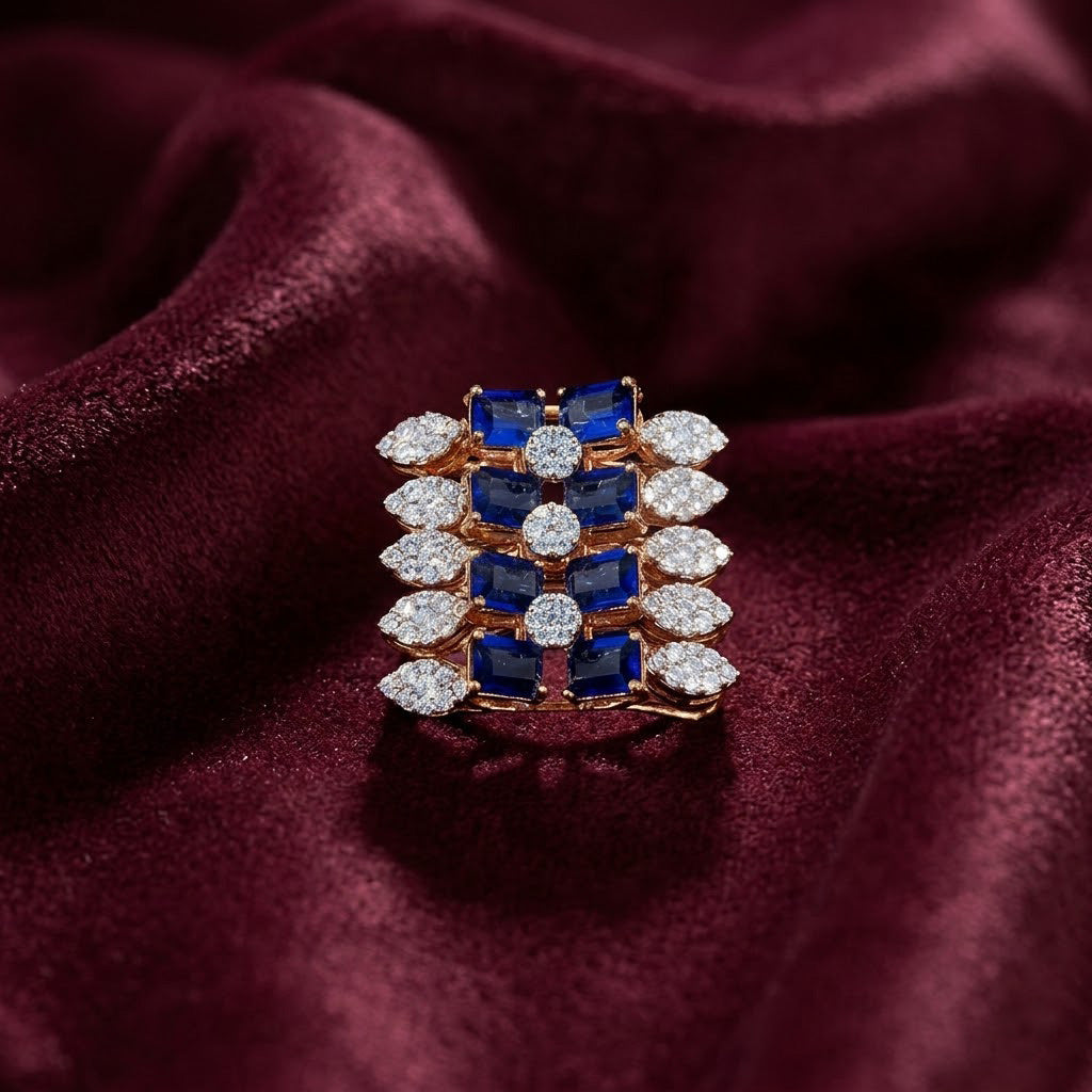 Royal Sapphire & Diamond Lattice Statement Ring