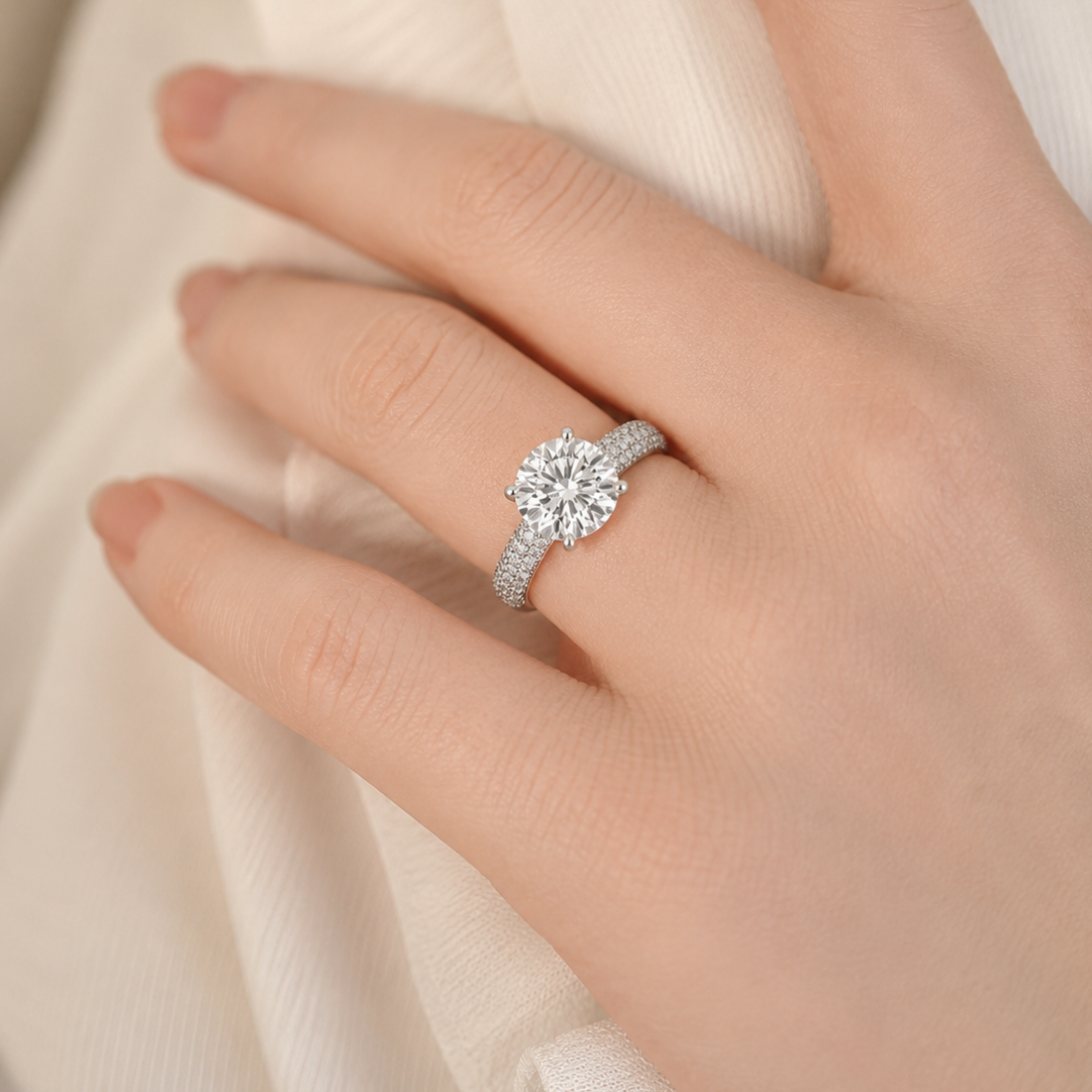 Magnificent Multi-Row Pavé Grand Solitaire Ring