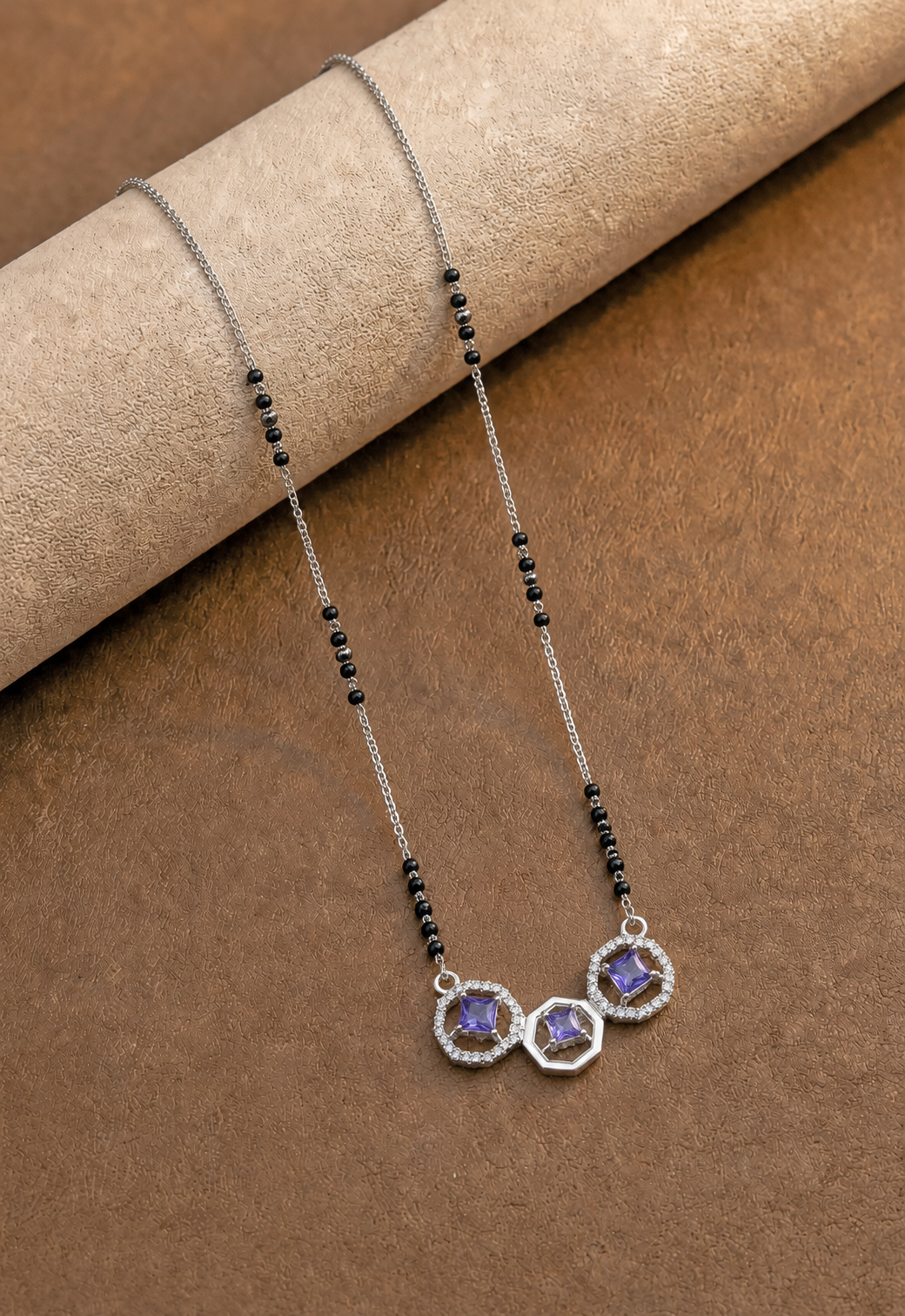 Geometric Violet-Stone Halo Mangalsutra