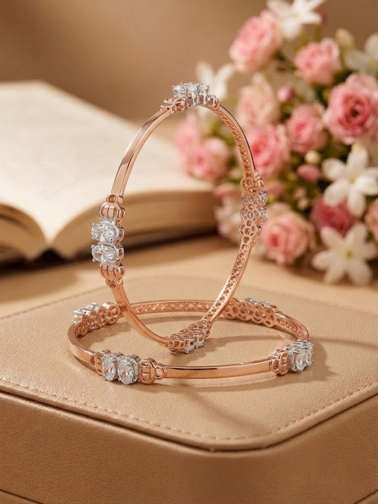 Elegant Solitaire-Style Rose Gold Bangles