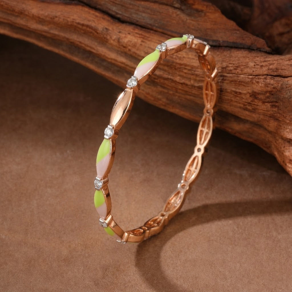 Chic Pastel Enamel & Stone-Studded Rose Gold Bangles
