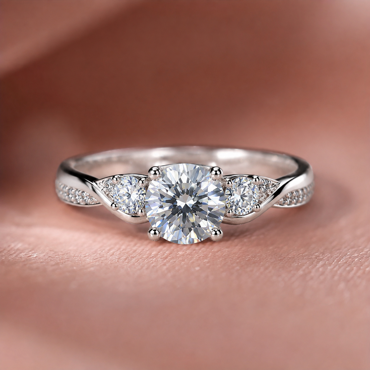 Elegant Three-Stone Bypass Diamond Ring