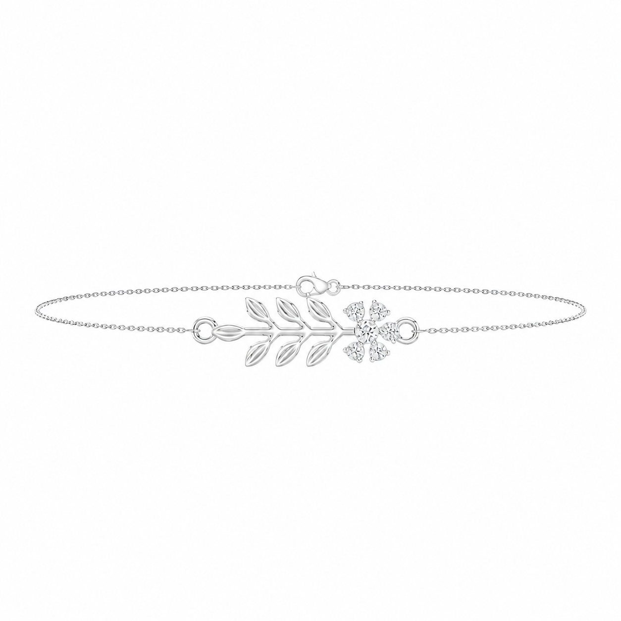 Ethereal Botanical Leaf and Blossom Silver Bracelet