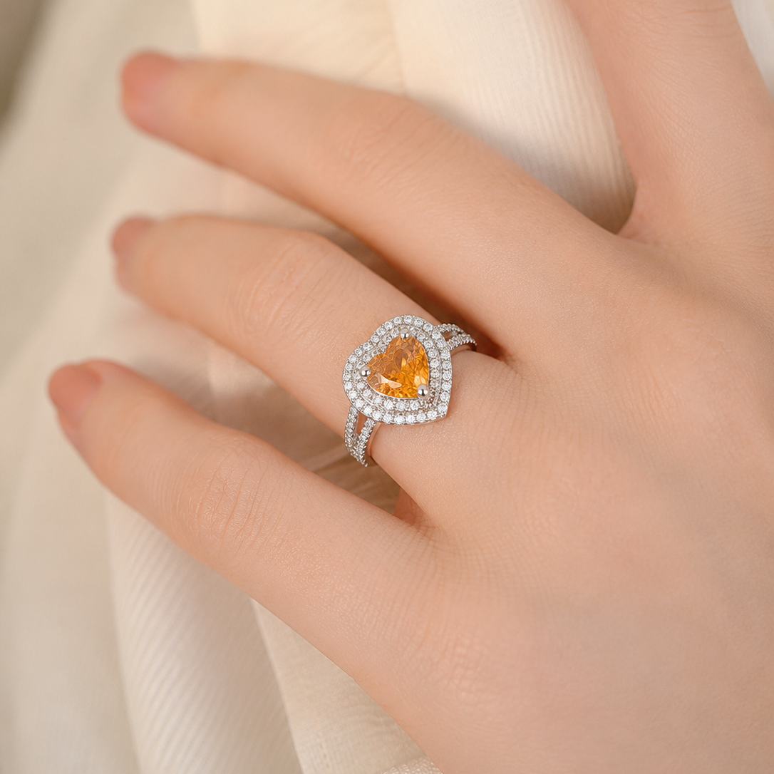 Golden Heart Double-Halo Silver Ring