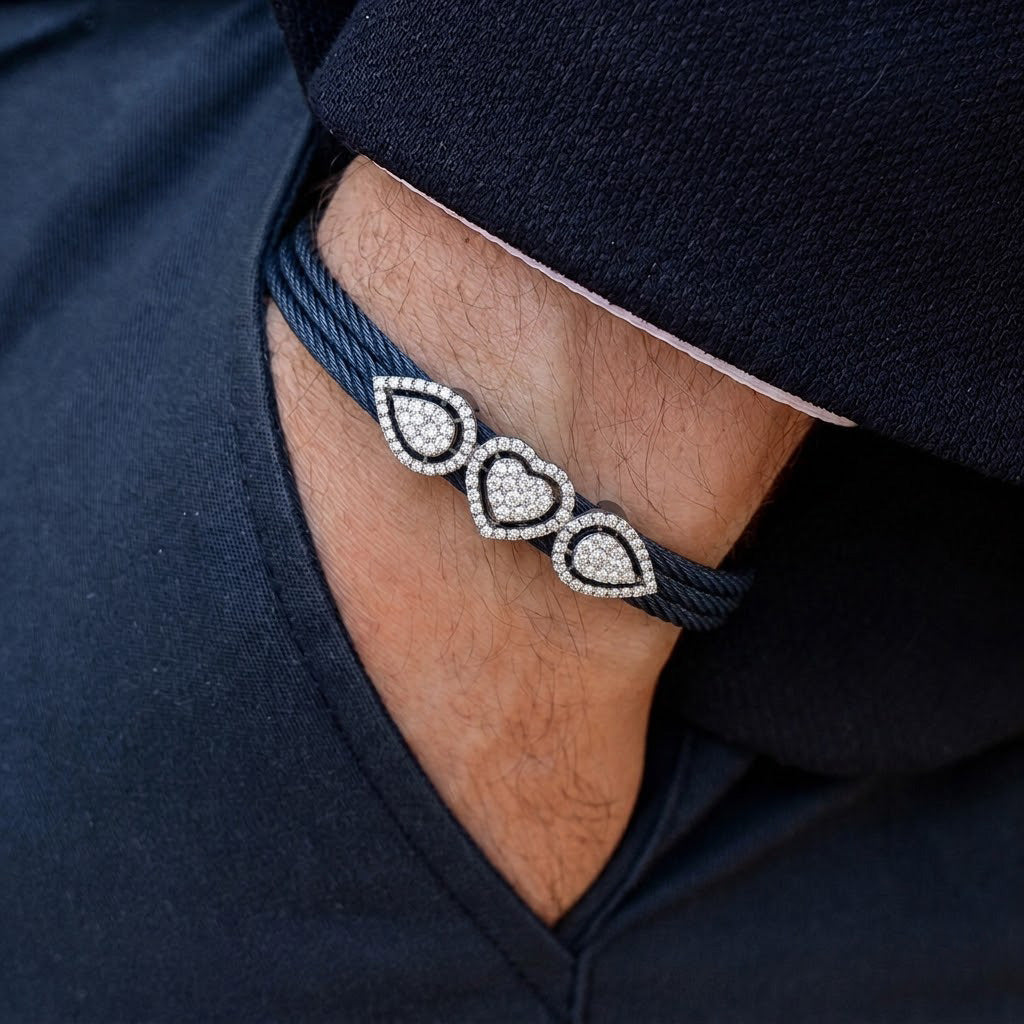 Elegant Teardrop and Heart Stone-Studded Bracelet
