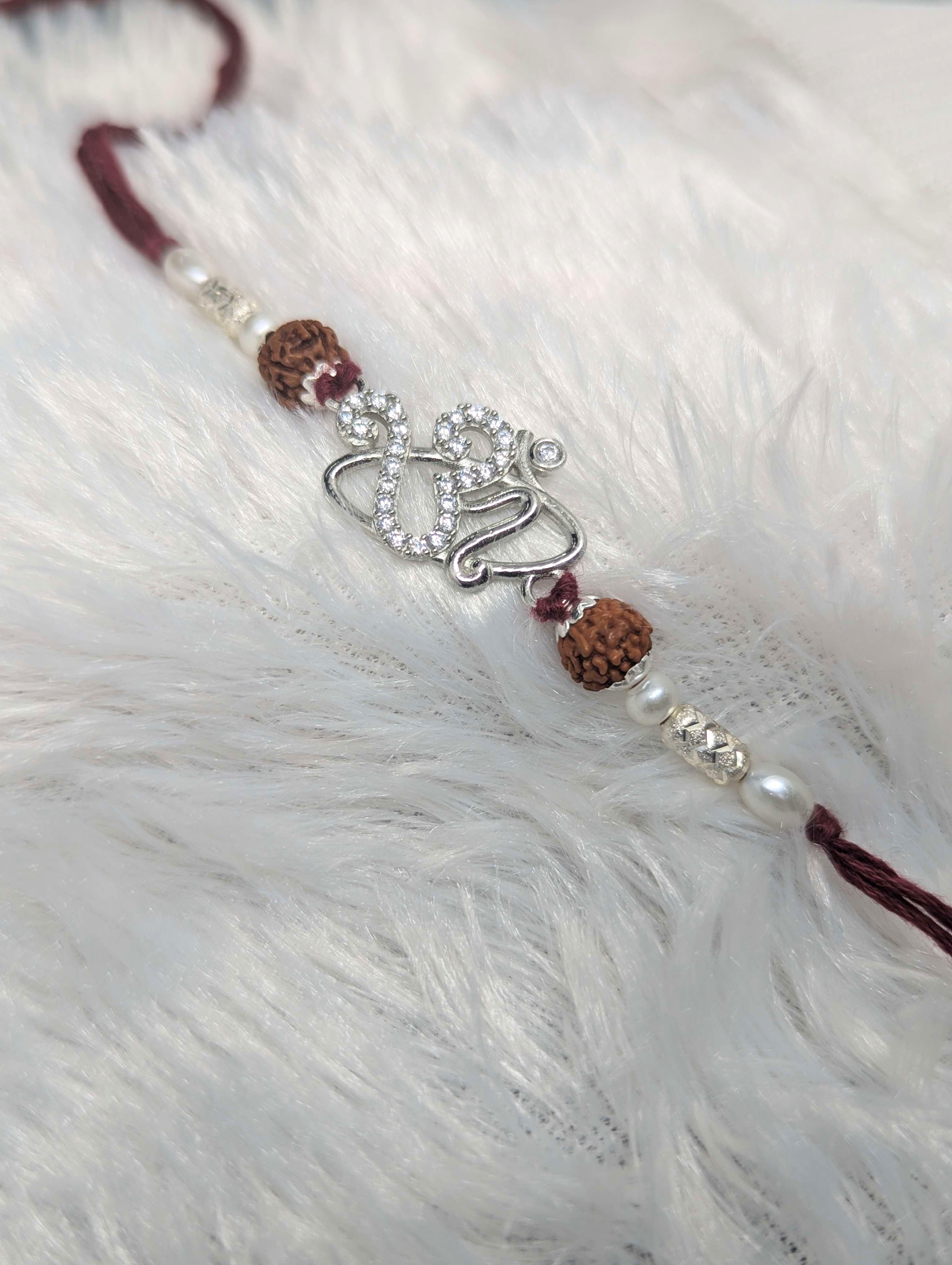 Divine "Om" Rudraksha & Pearl Sterling Silver Rakhi