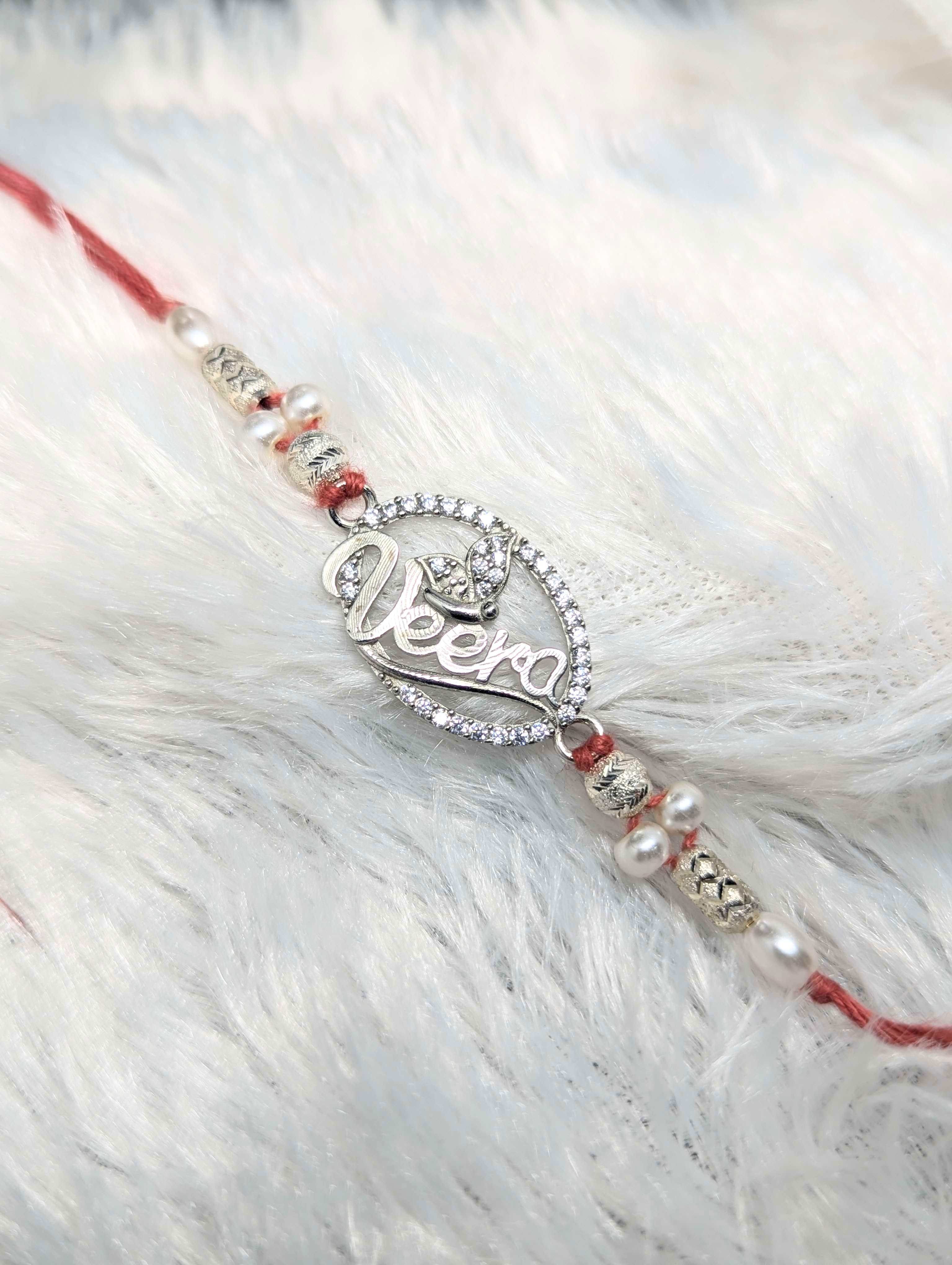 Elegant "Veera" Pearl & Sterling Silver Rakhi