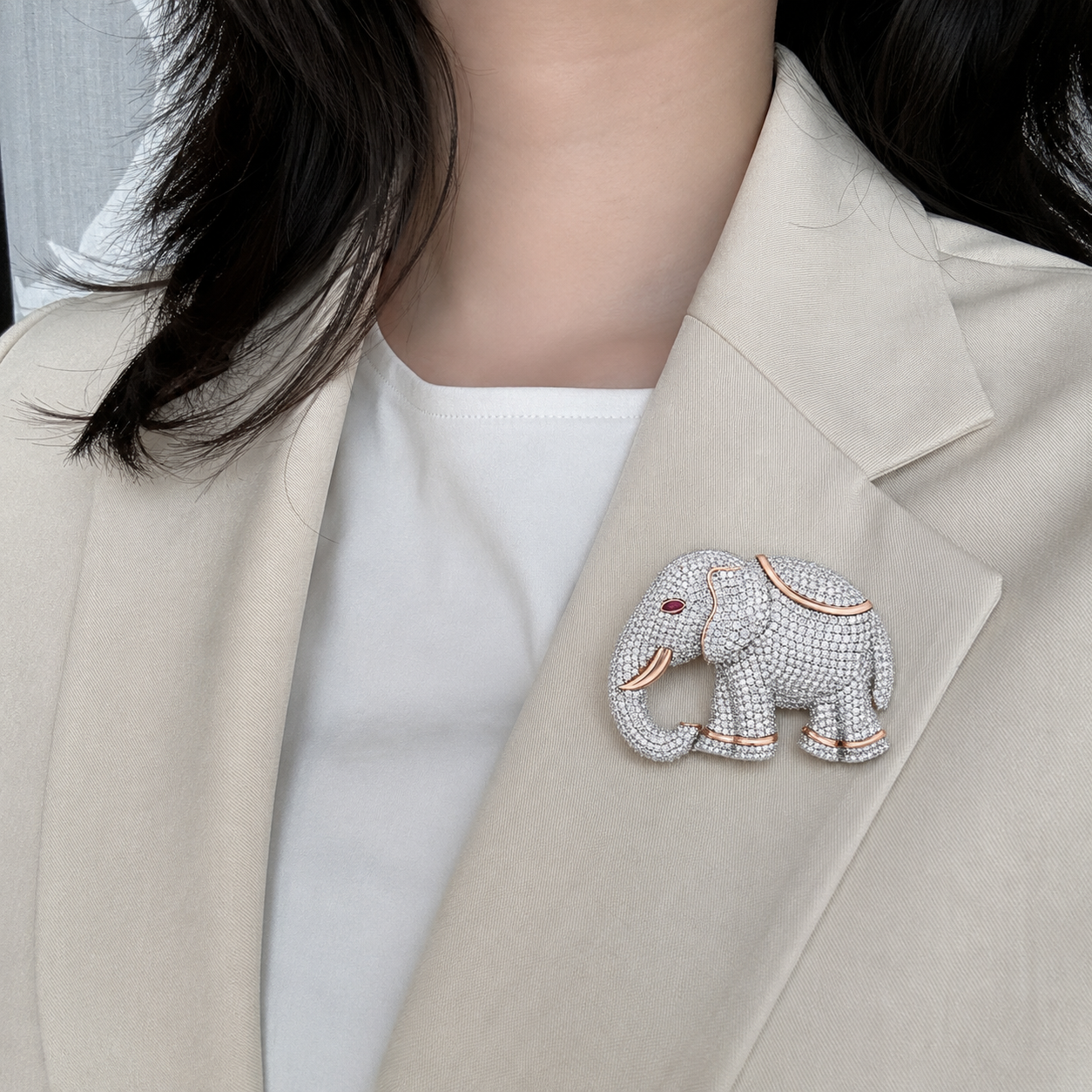 Majestic Pave Diamond Elephant Brooch