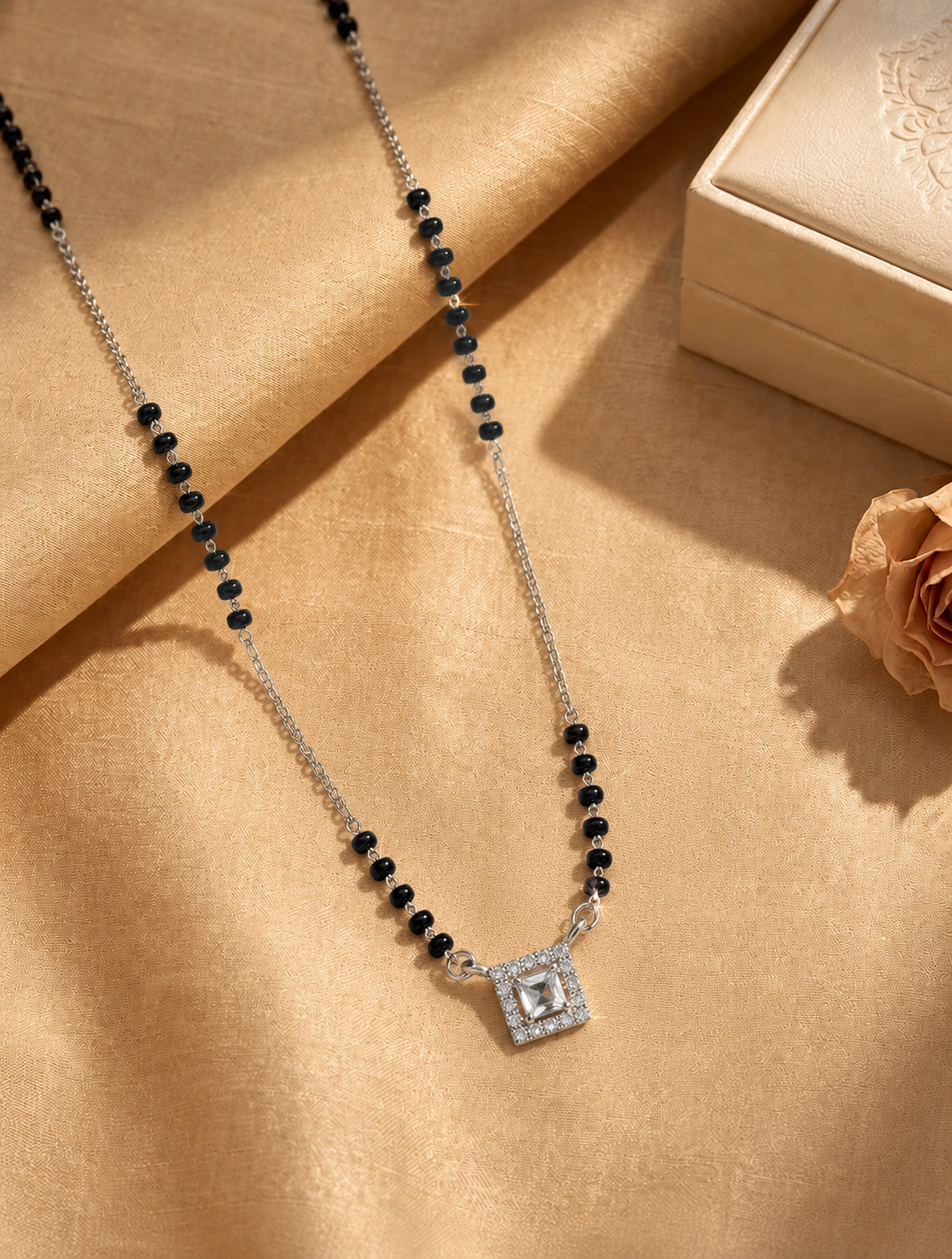 Elegant Square-Halo Solitaire Mangalsutra
