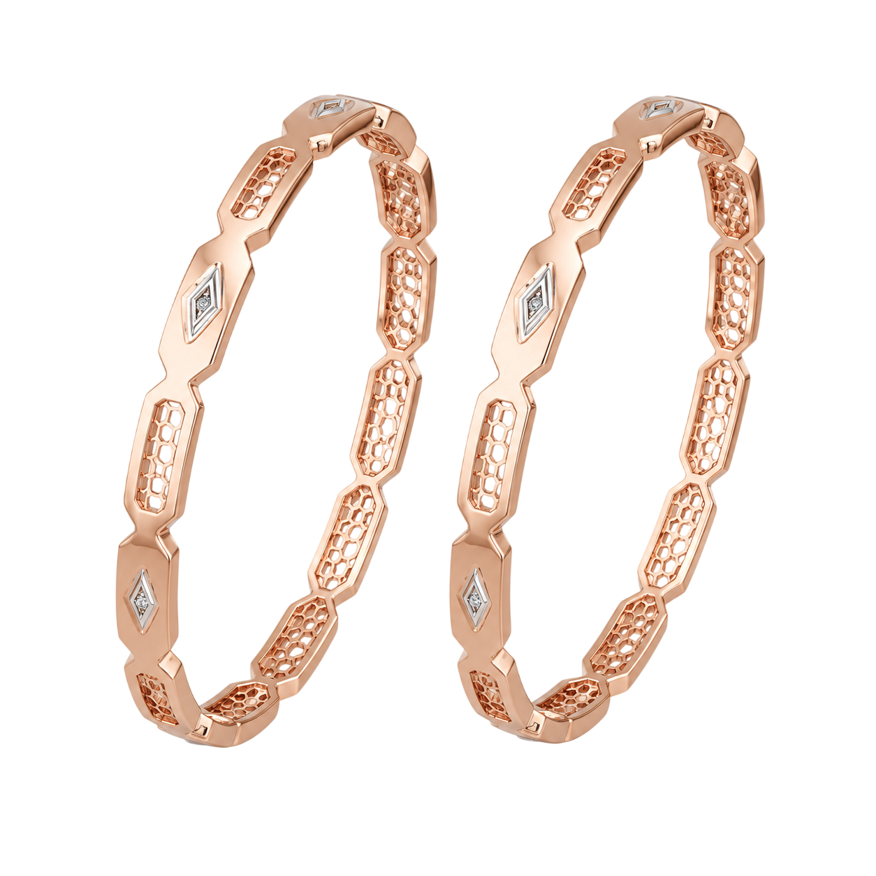 Geometric Hex-Link Rose Gold Designer Bangles