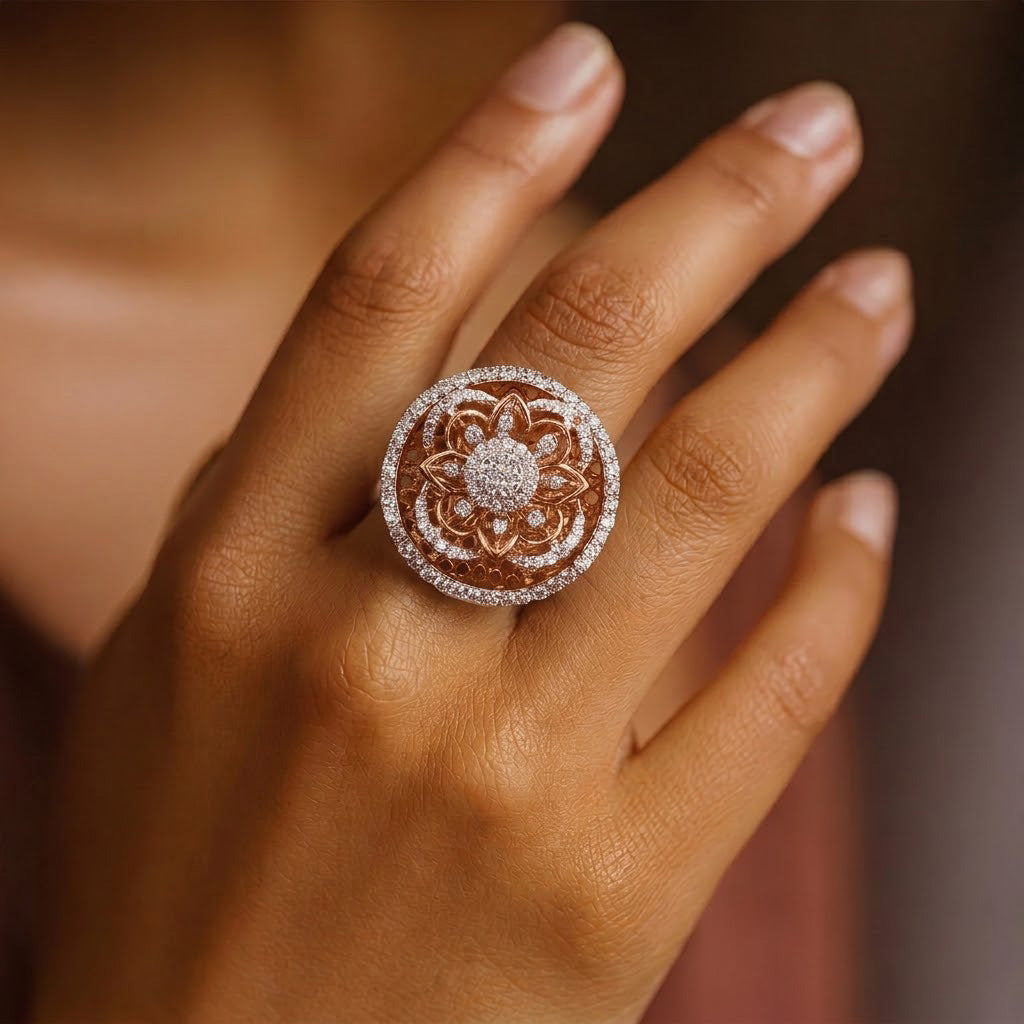 Lacy Floral Diamond Statement Ring
