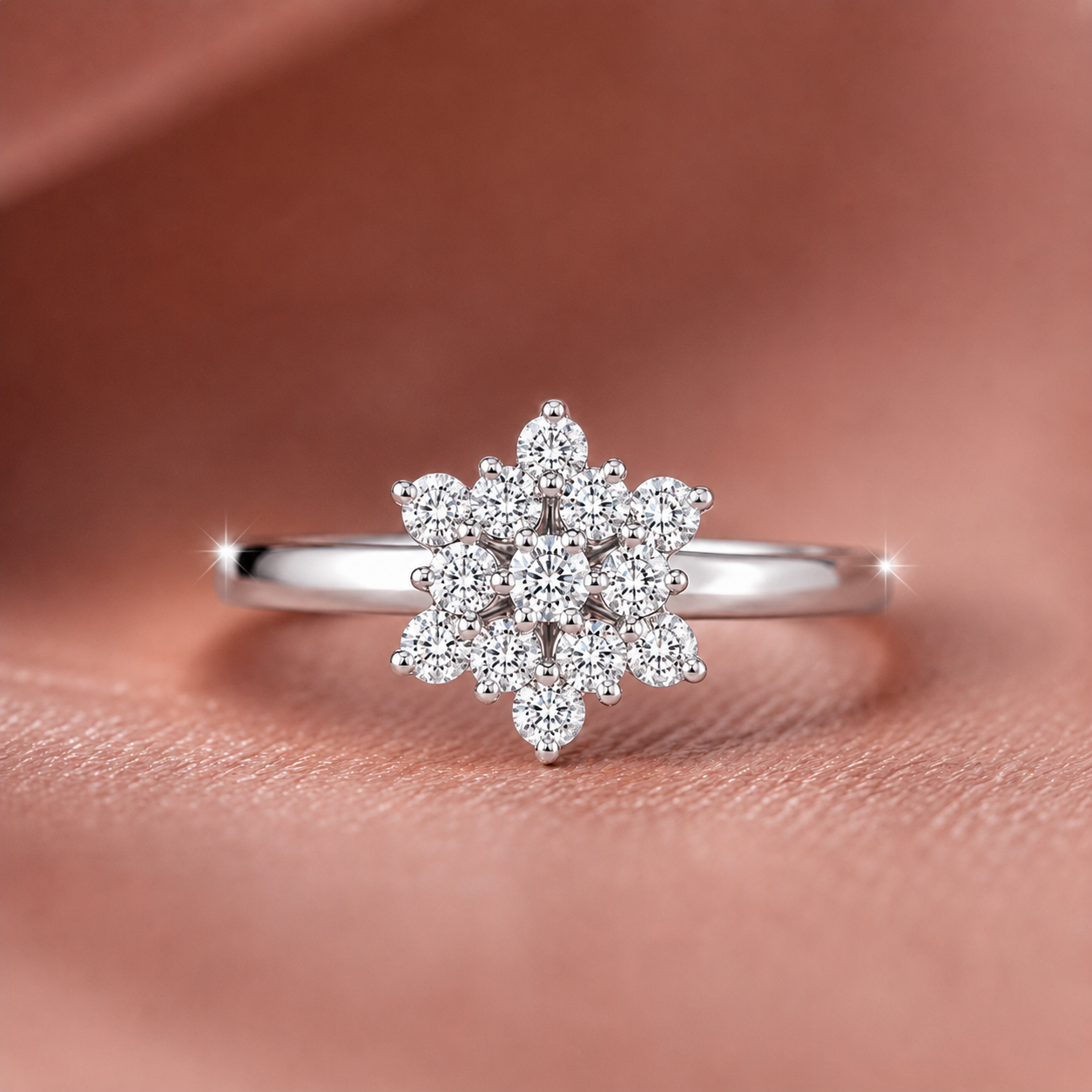 Sparkling Snowflake Cluster Silver Ring