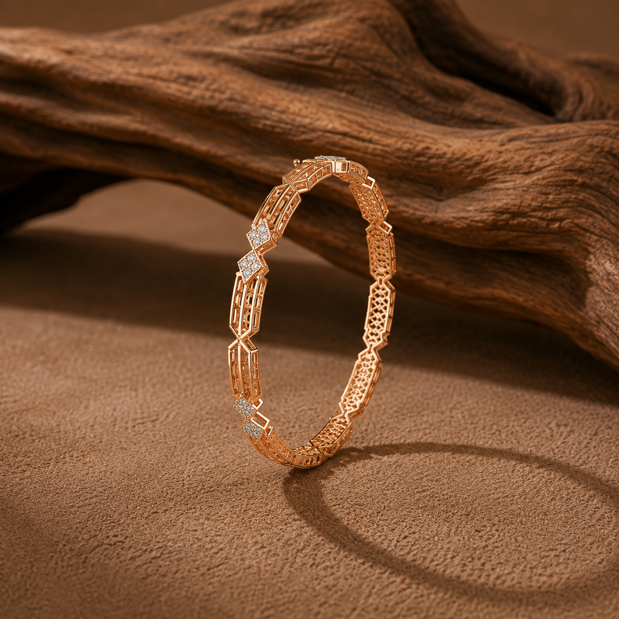 Modern Intricate Geometric Diamond-Pattern Bangles