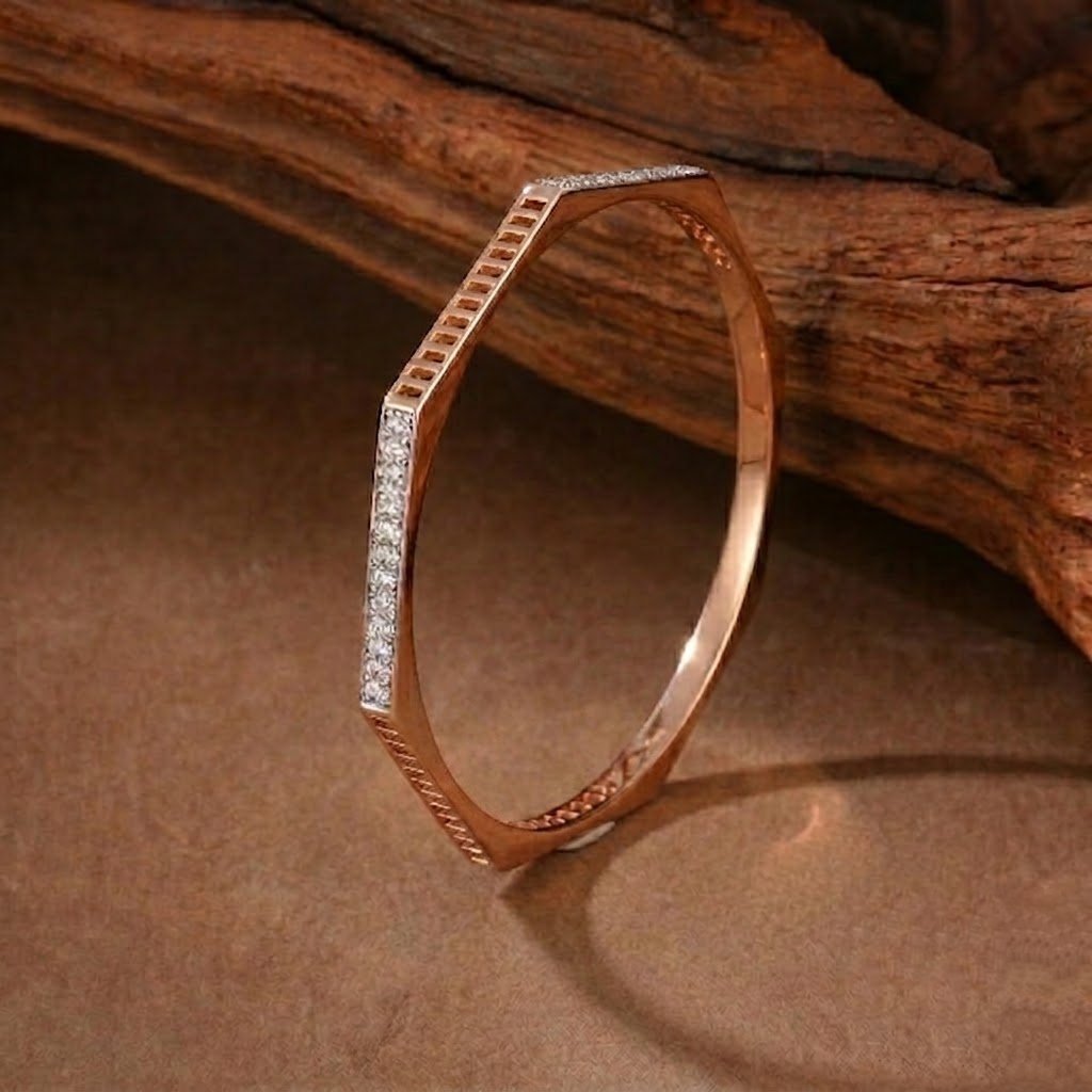 Architectural Pave Diamond-Accented Rose Gold Bangles