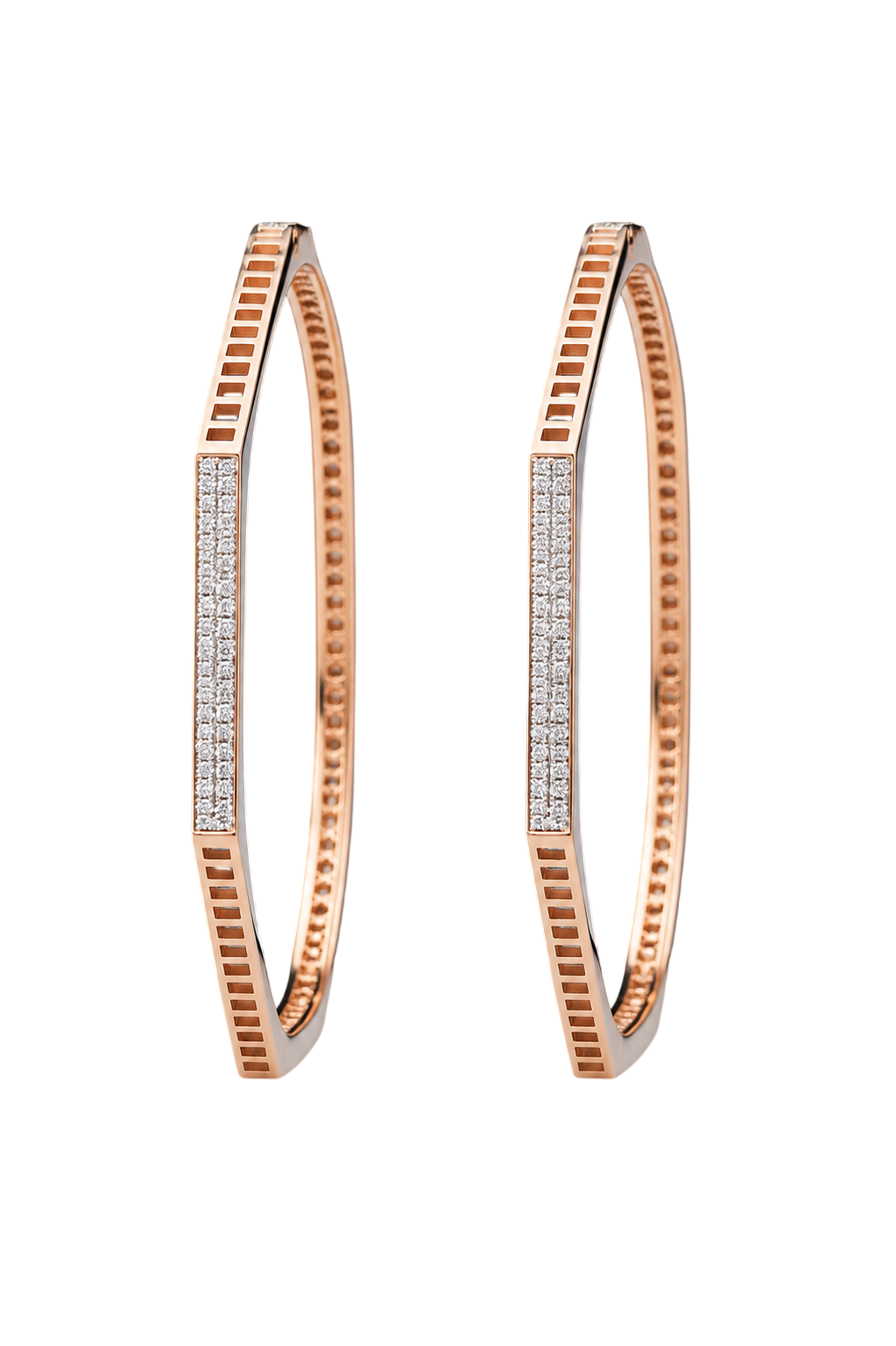 Architectural Pave Diamond-Accented Rose Gold Bangles
