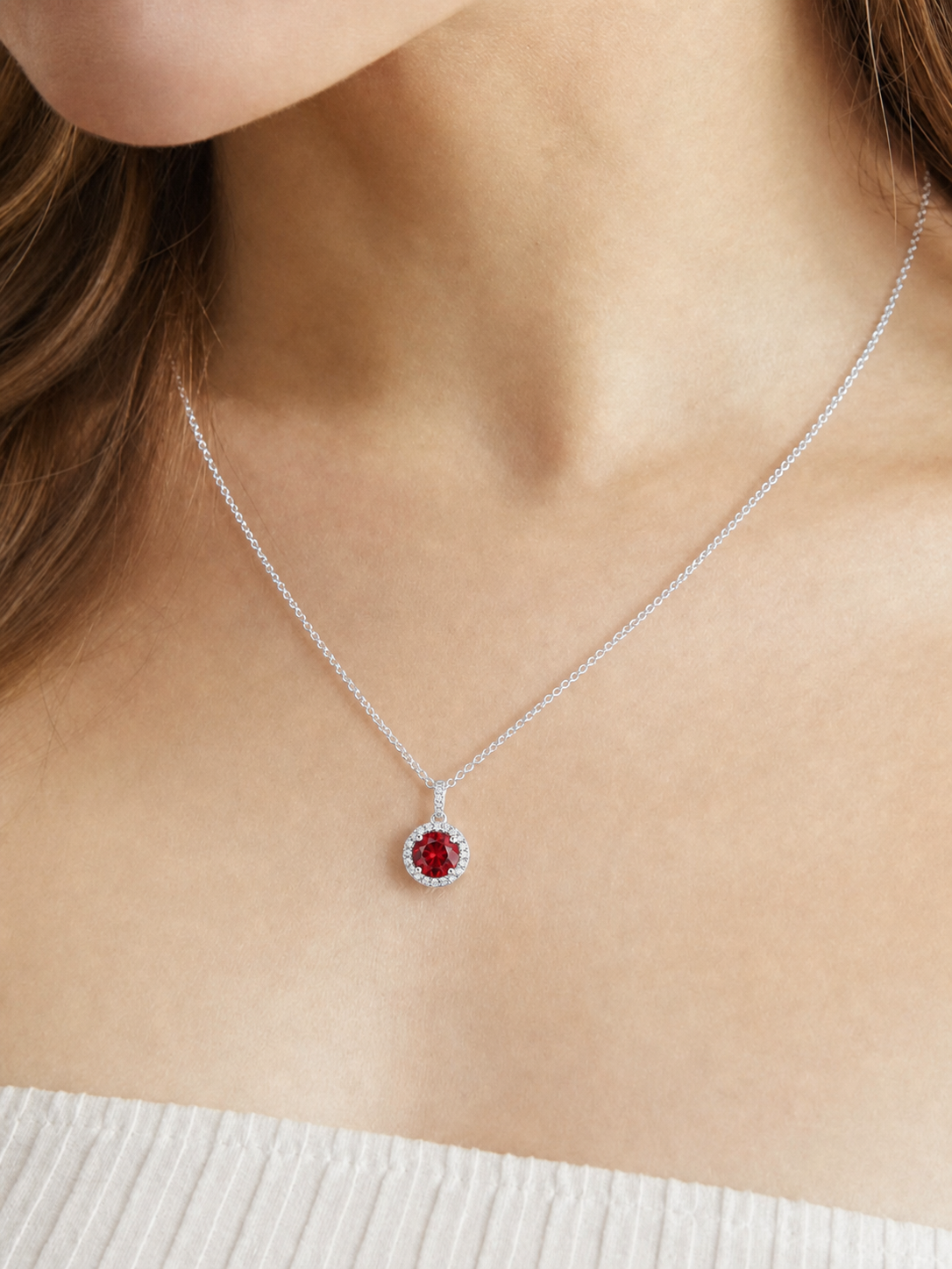 Classic Round Ruby Halo Pendant