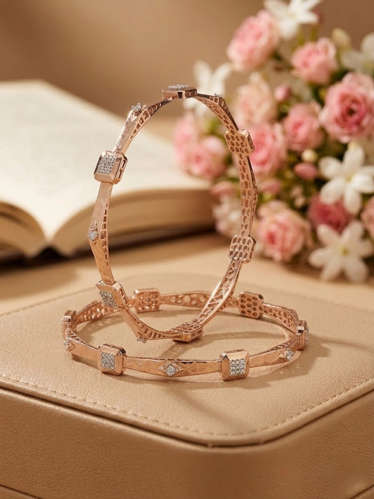 Opulent Rose Gold Geometric Diamond Bangles