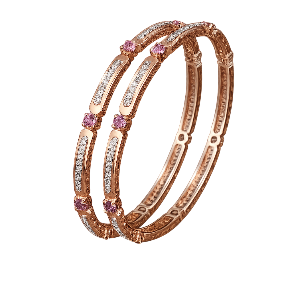 Pink Sapphire and Diamond-Embedded Rose Gold Bangles