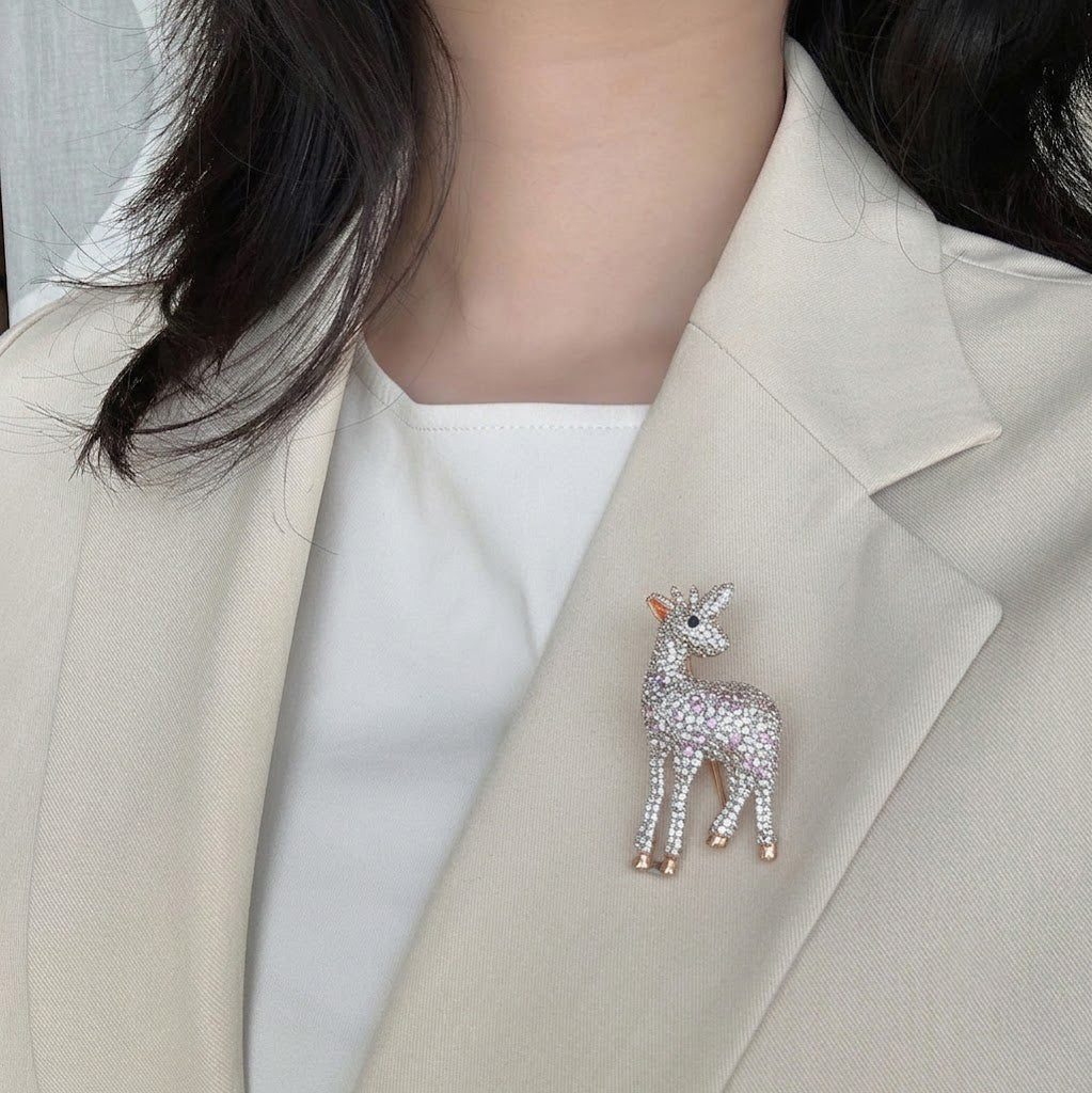 Whimsical Fawn Gemstone Brooch