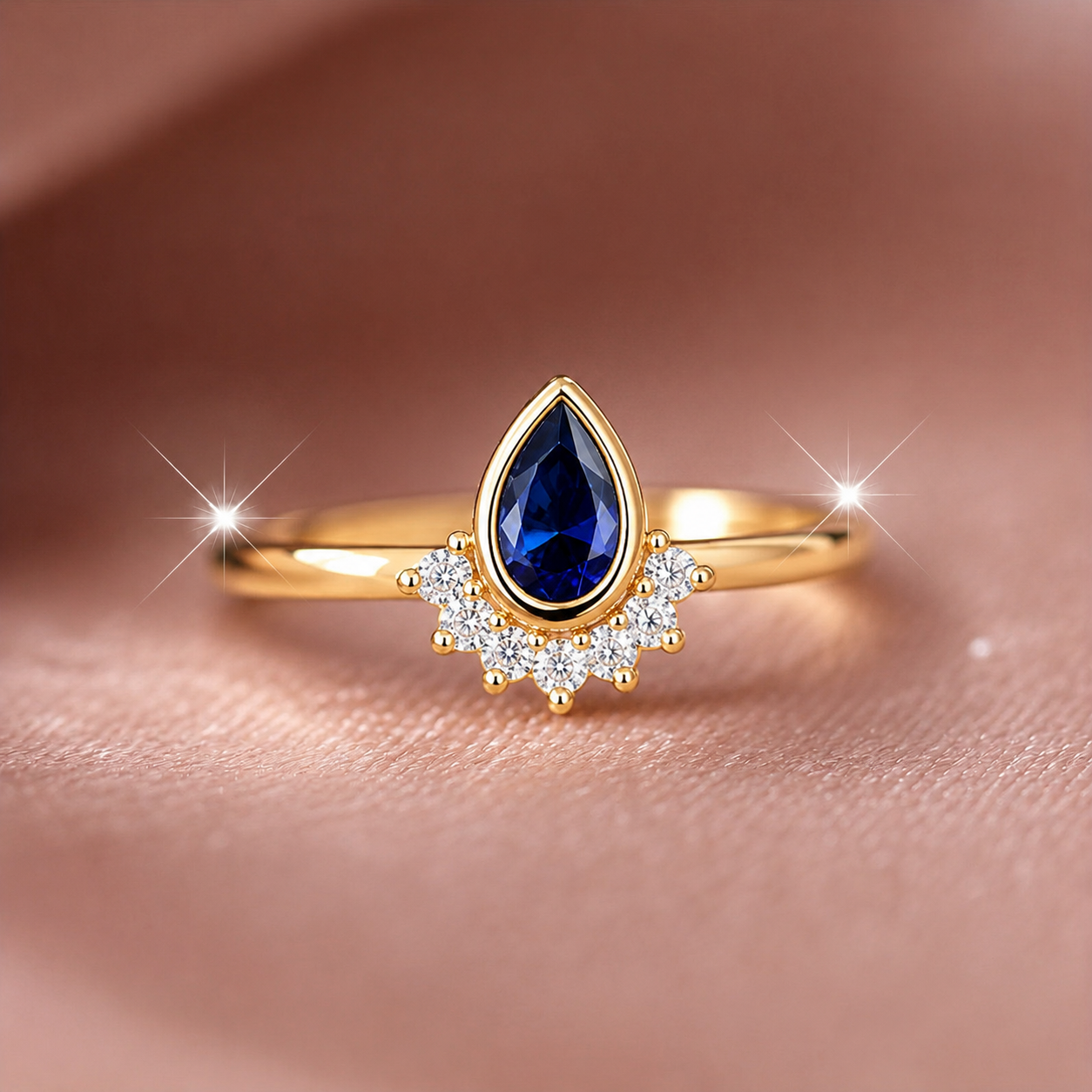 Regal Pear-Cut Sapphire and Diamond Halo Cluster Ring