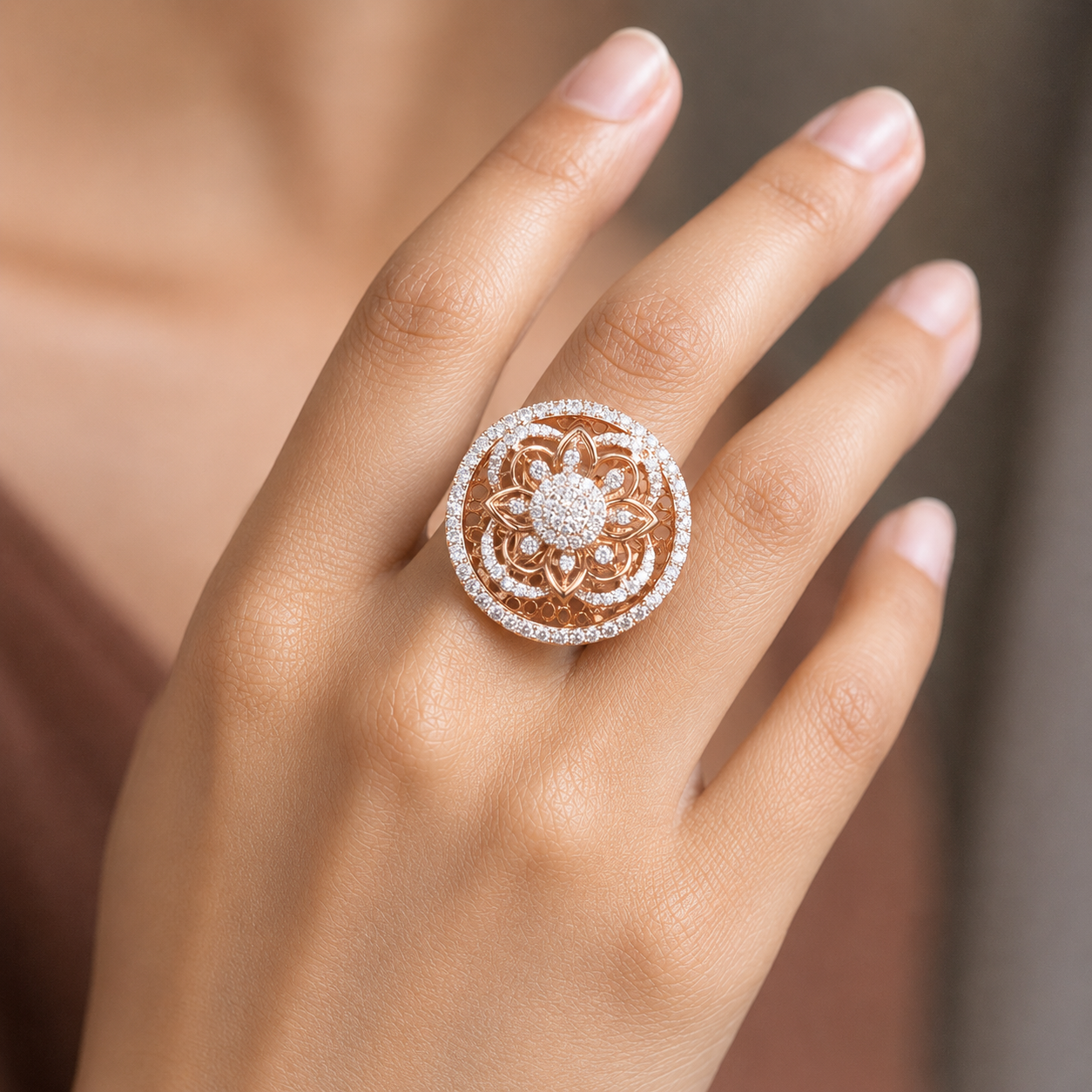 Lacy Floral Diamond Statement Ring