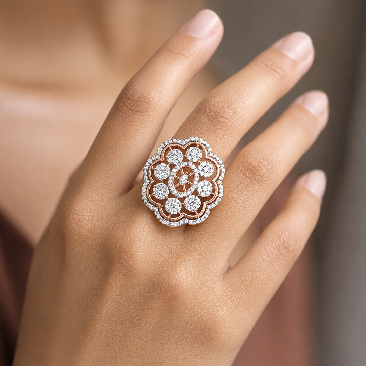 Radiant Floral Cluster Diamond Statement Ring