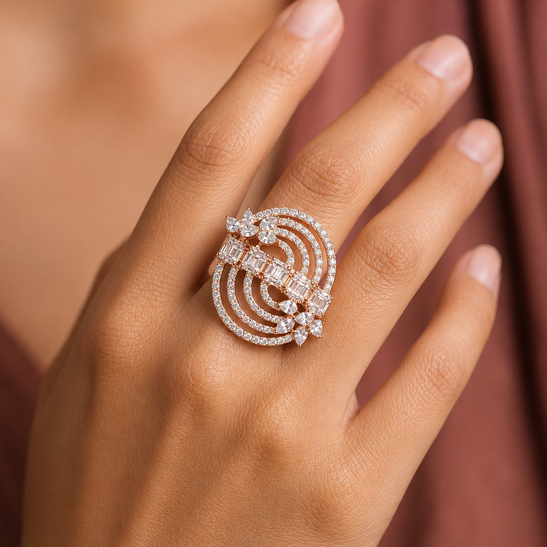Radiant Swirl Diamond Statement Ring