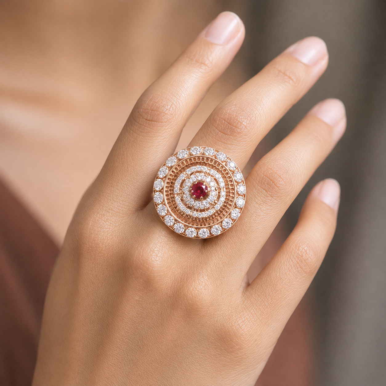 Celestial Ruby & Diamond Concentric Statement Ring