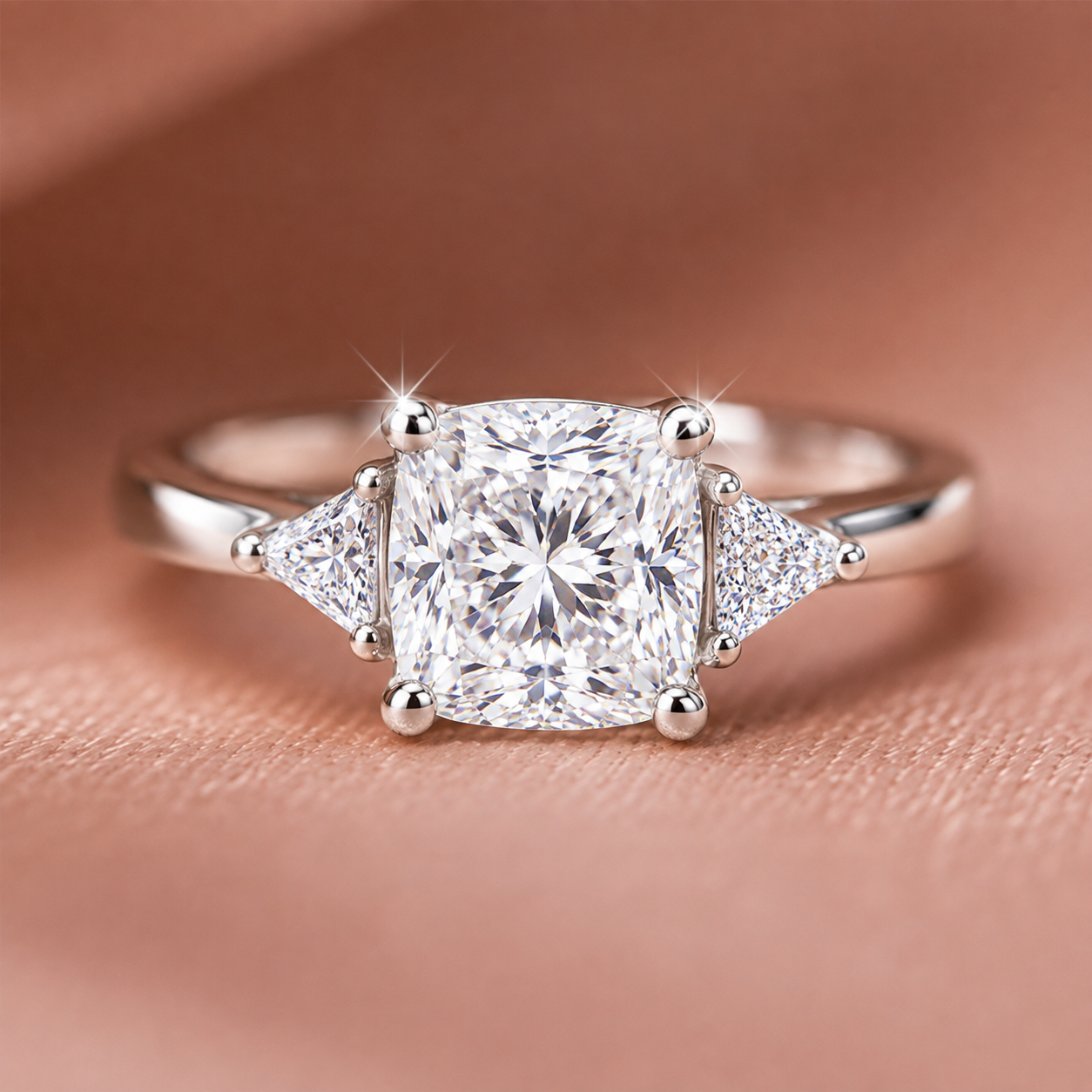 Elegant Cushion-Cut Three-Stone Solitaire Ring