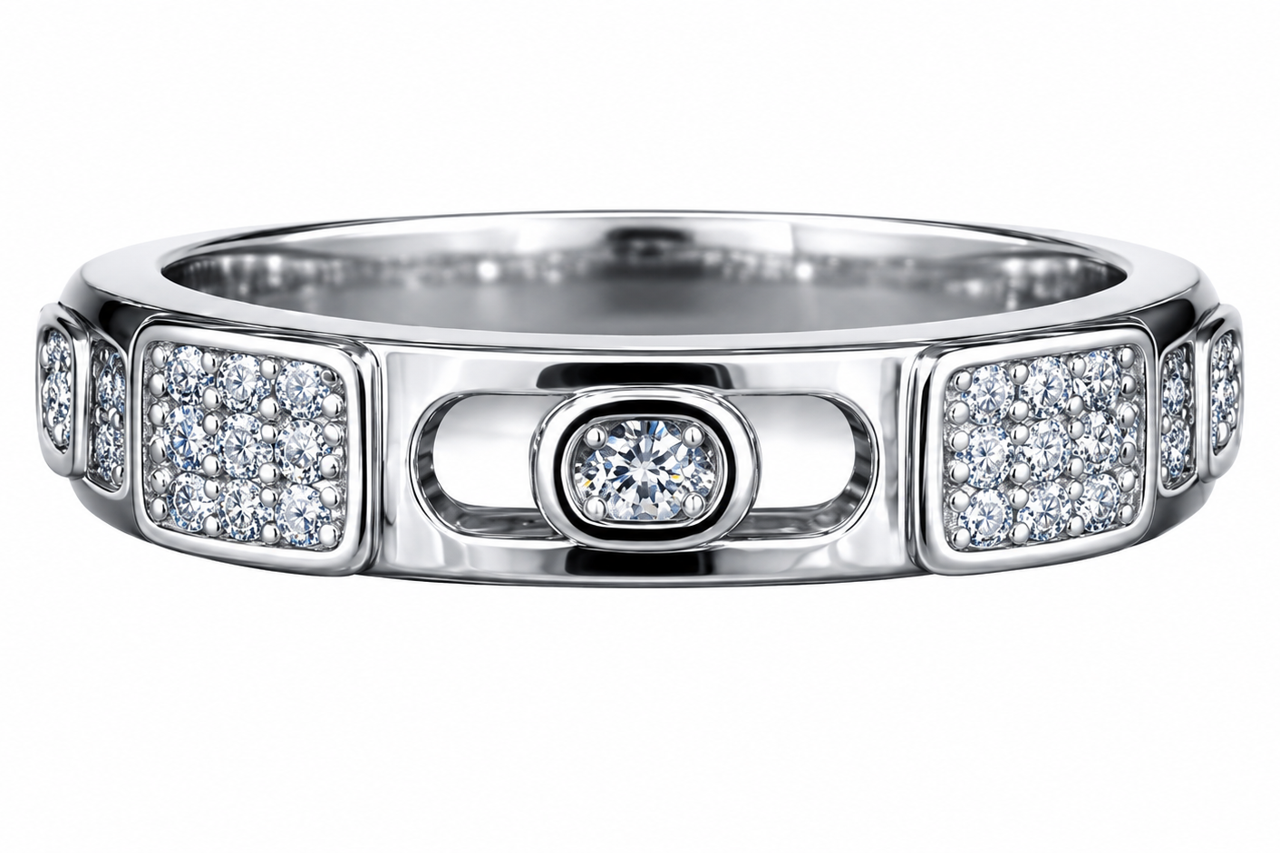 Modern Geometric Pavé-Accented Designer Ring