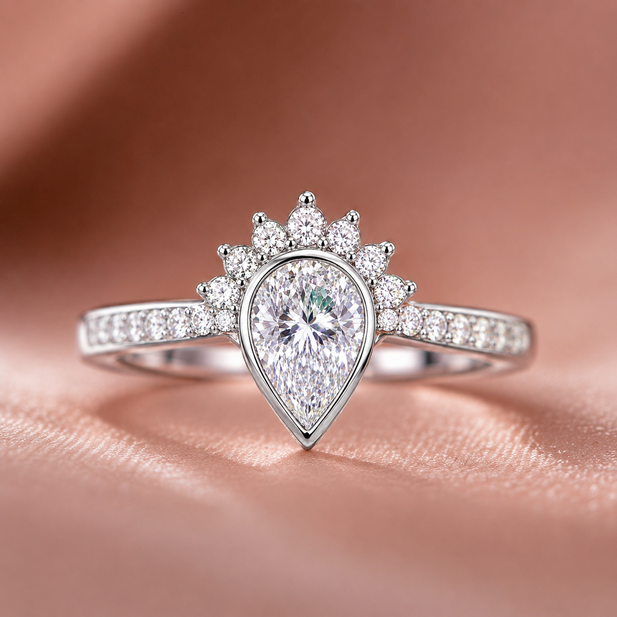 Radiant Pear-Cut Crown Cluster Statement Ring