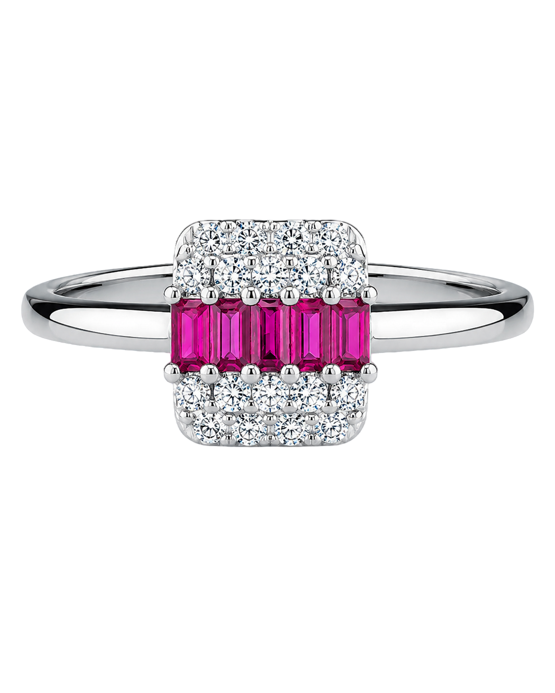Vibrant Ruby and Diamond Cluster Silver Ring