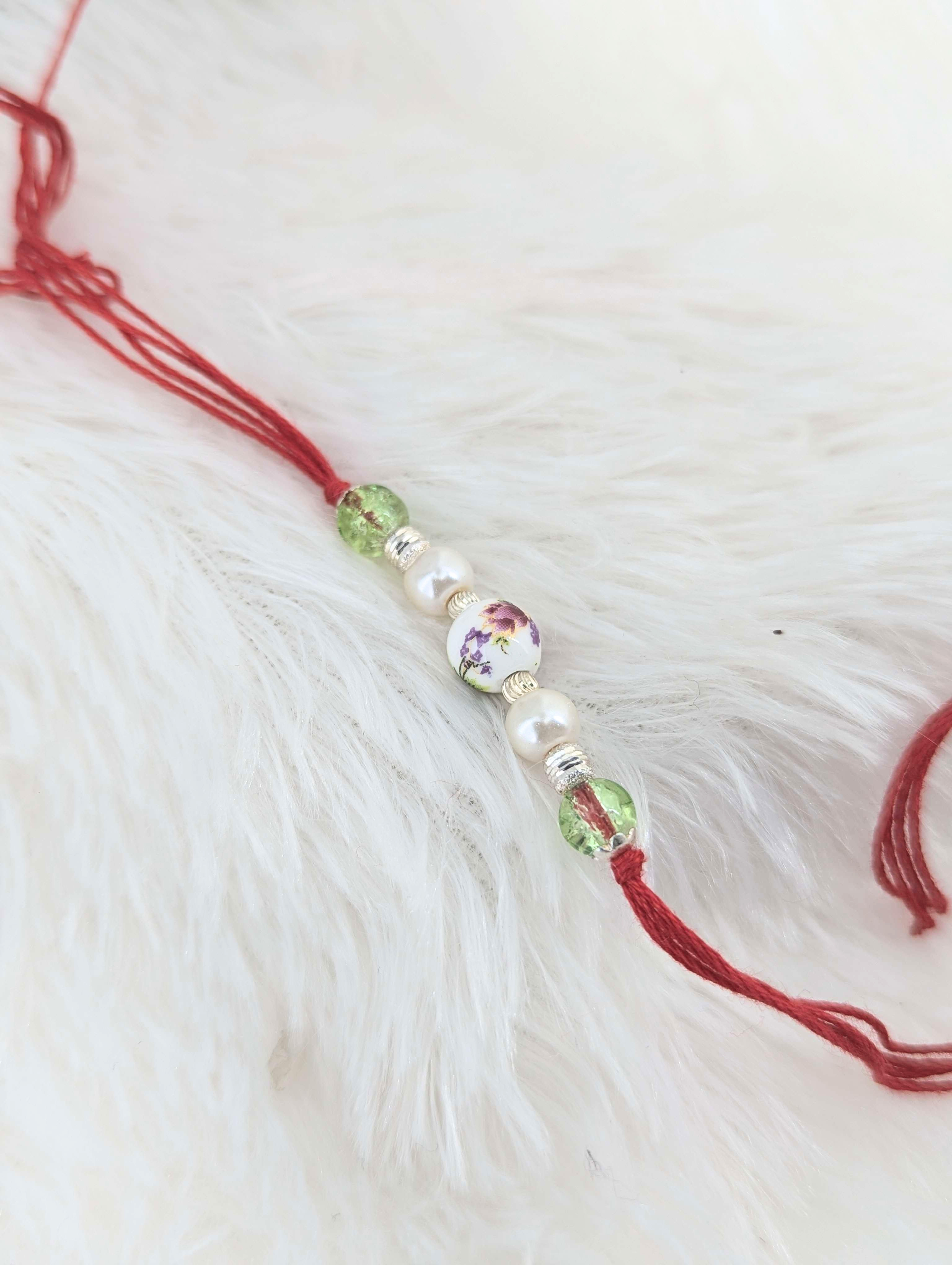 Floral Porcelain & Pastel Bead Rakhi