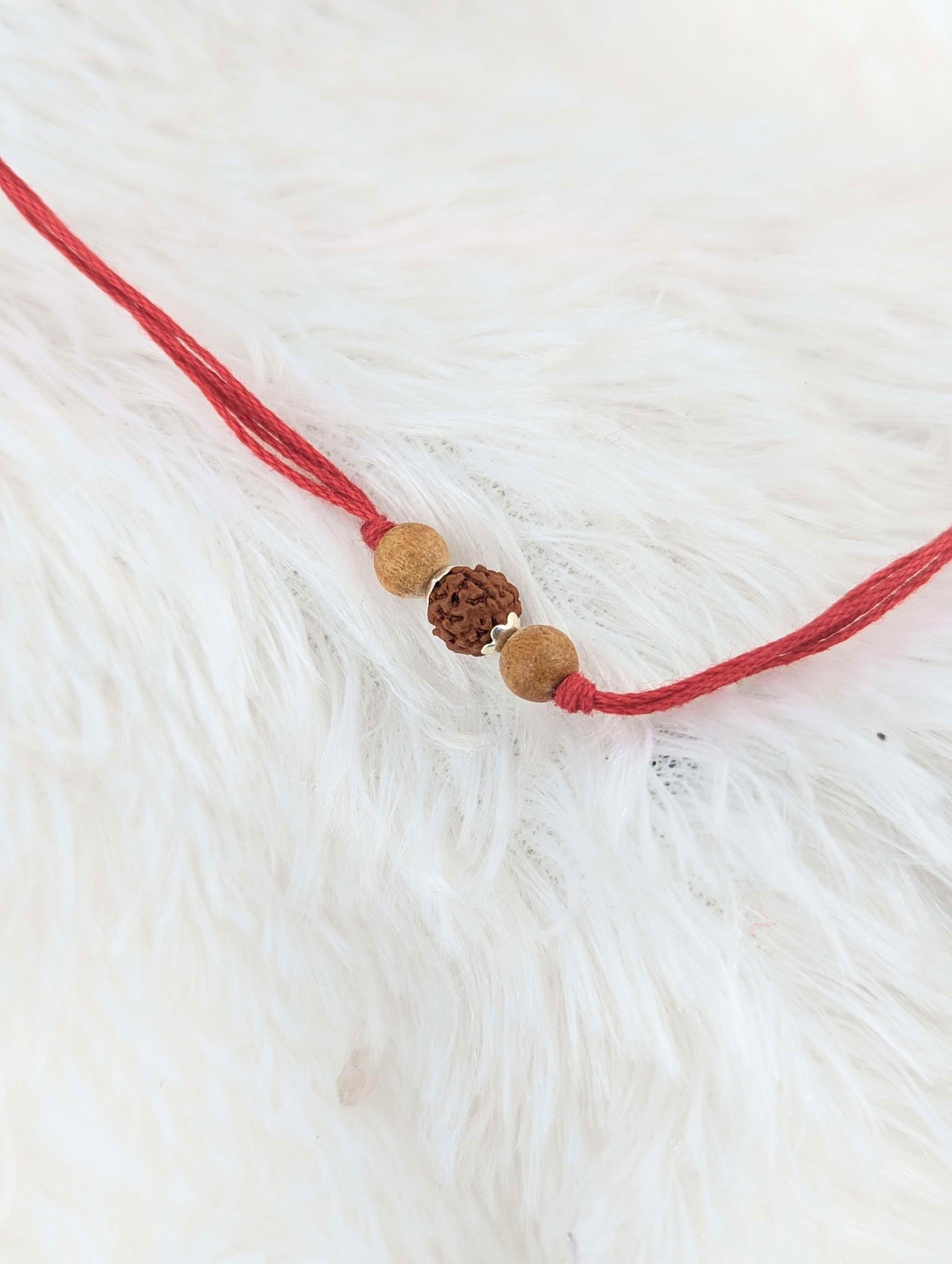 Minimalist Rudraksha & Wooden Bead Rakhi