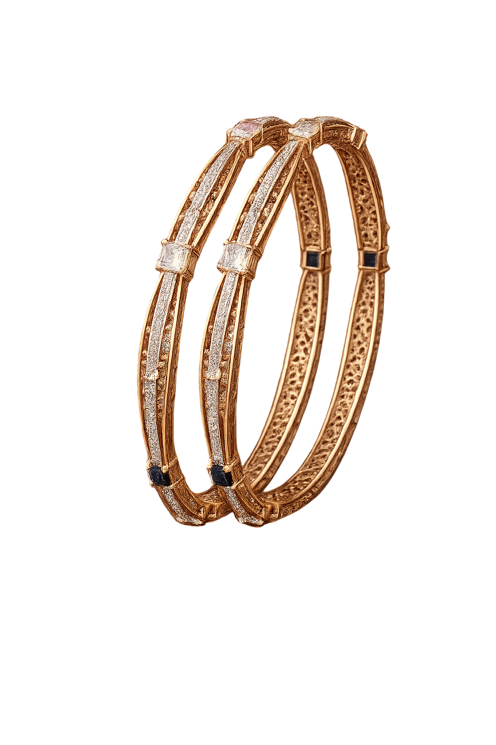 Regal Pave-Set Crystal and Dark Accent Rose Gold Bangles