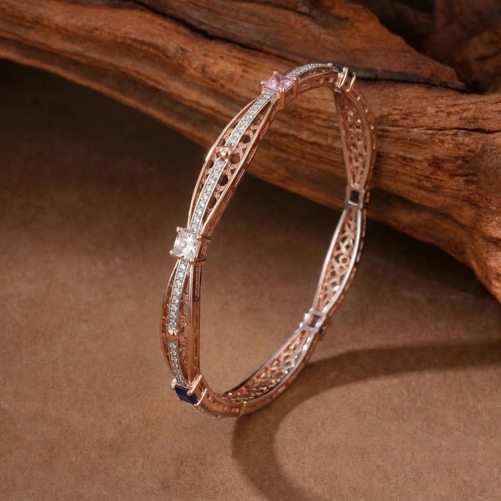 Regal Pave-Set Crystal and Dark Accent Rose Gold Bangles
