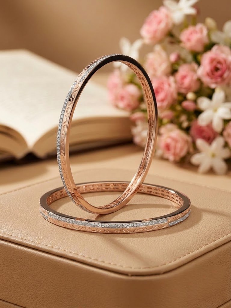 Textured Half-Pave Crystal Rose Gold Bangles