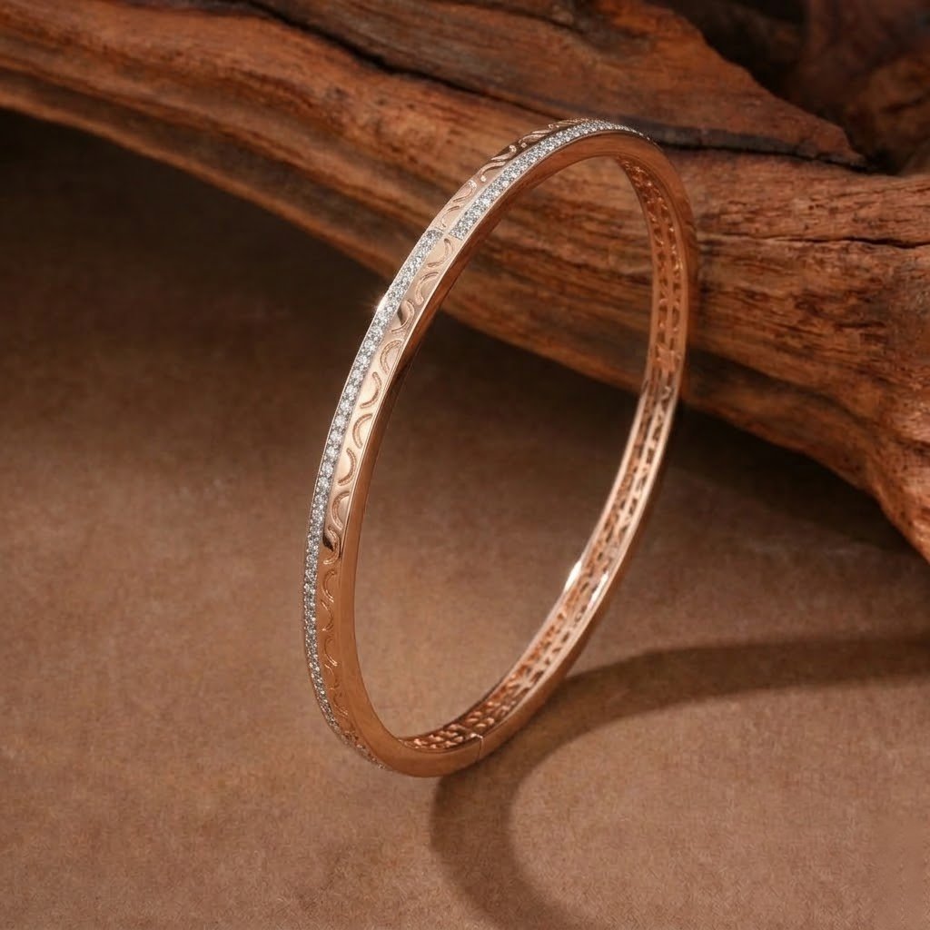 Textured Half-Pave Crystal Rose Gold Bangles