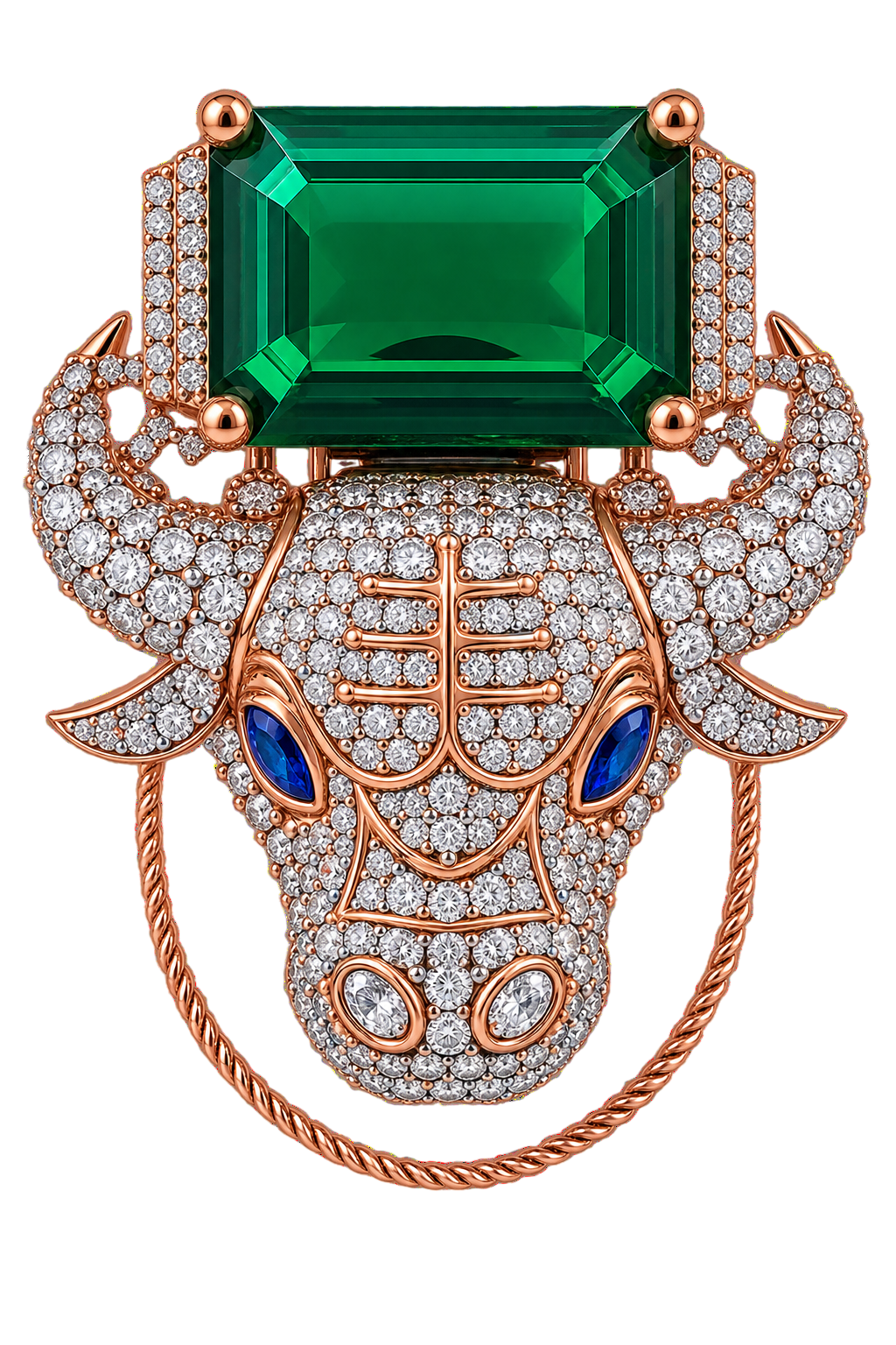 Regal Emerald & Diamond Taurus Bull Statement Brooch