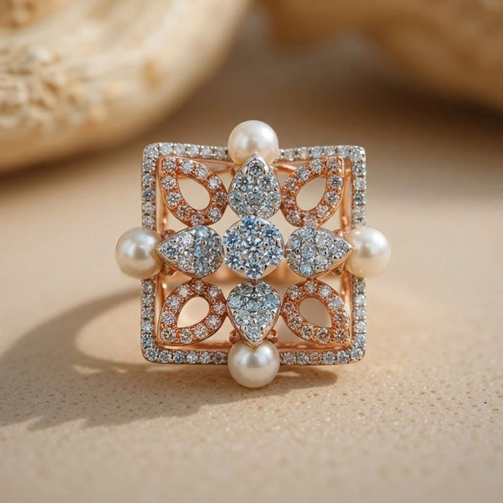 Regal Geometric Pearl & Diamond Statement Ring
