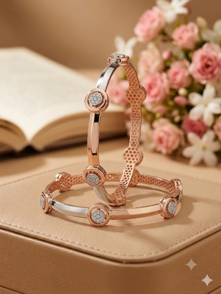 Two-Tone Bezel-Set Diamond Station Rose Gold Bangles